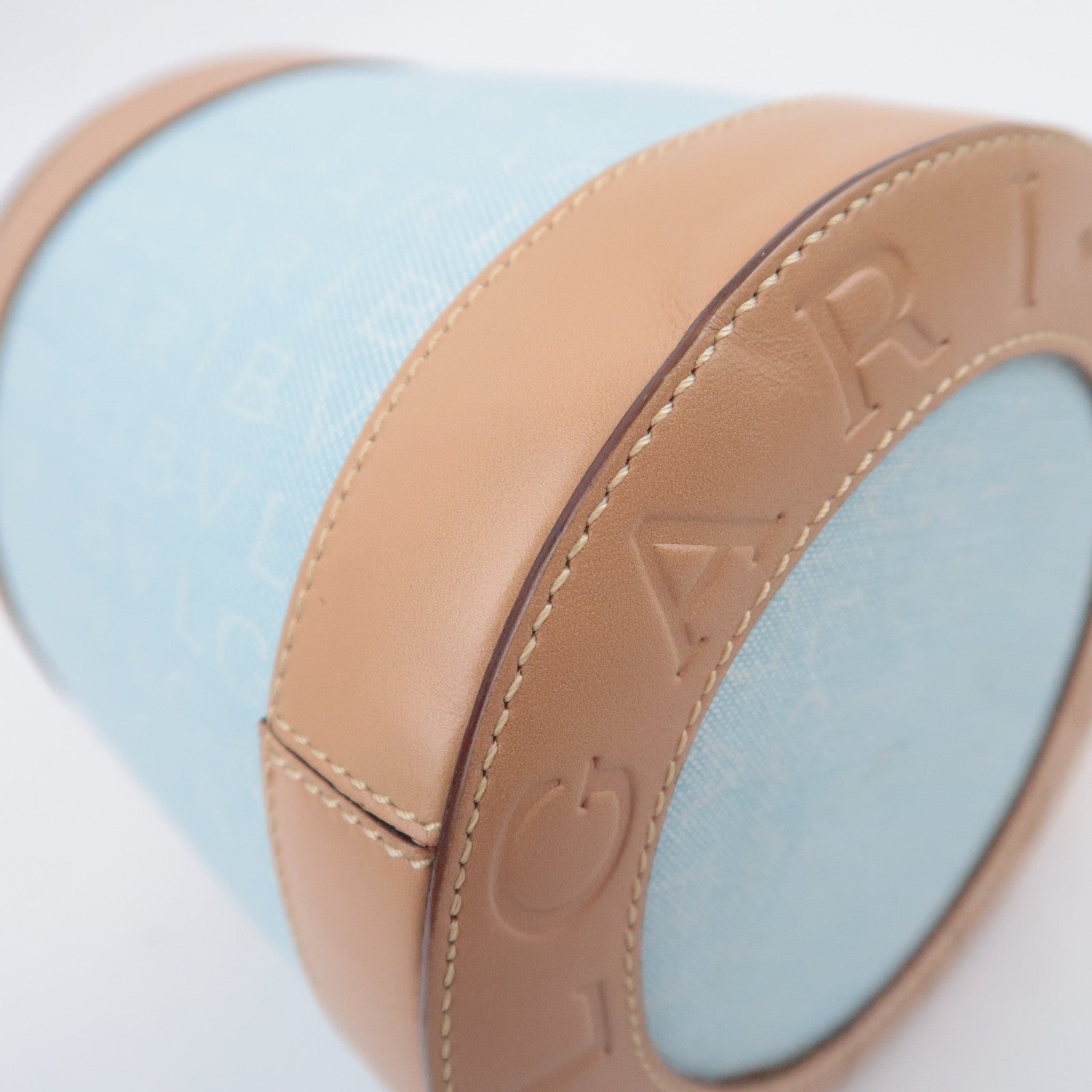 BVLGARI B-Zero1 Logo Mania Canvas Barrel Bag Light Blue