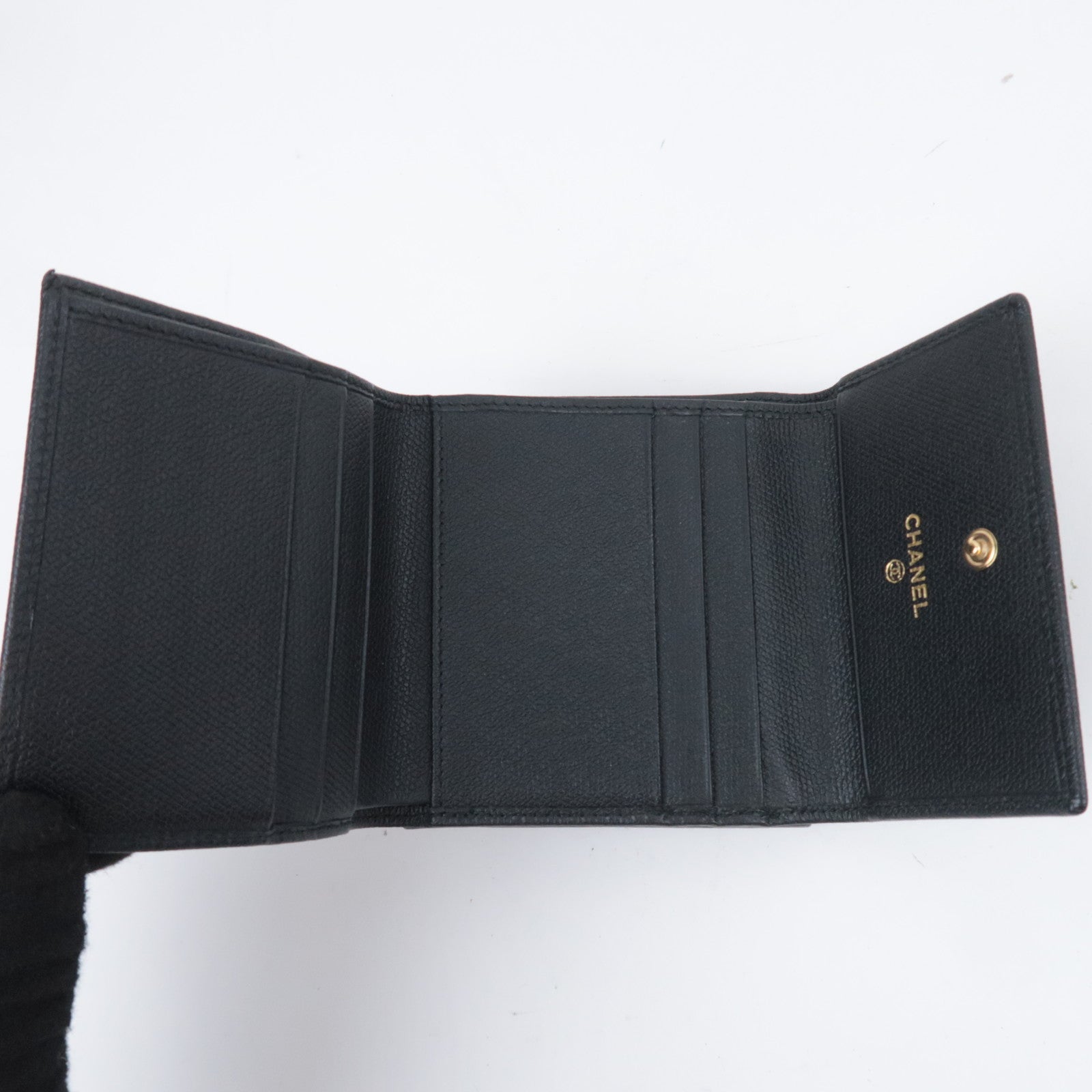 CHANEL Coco Button Leather Wallet Black