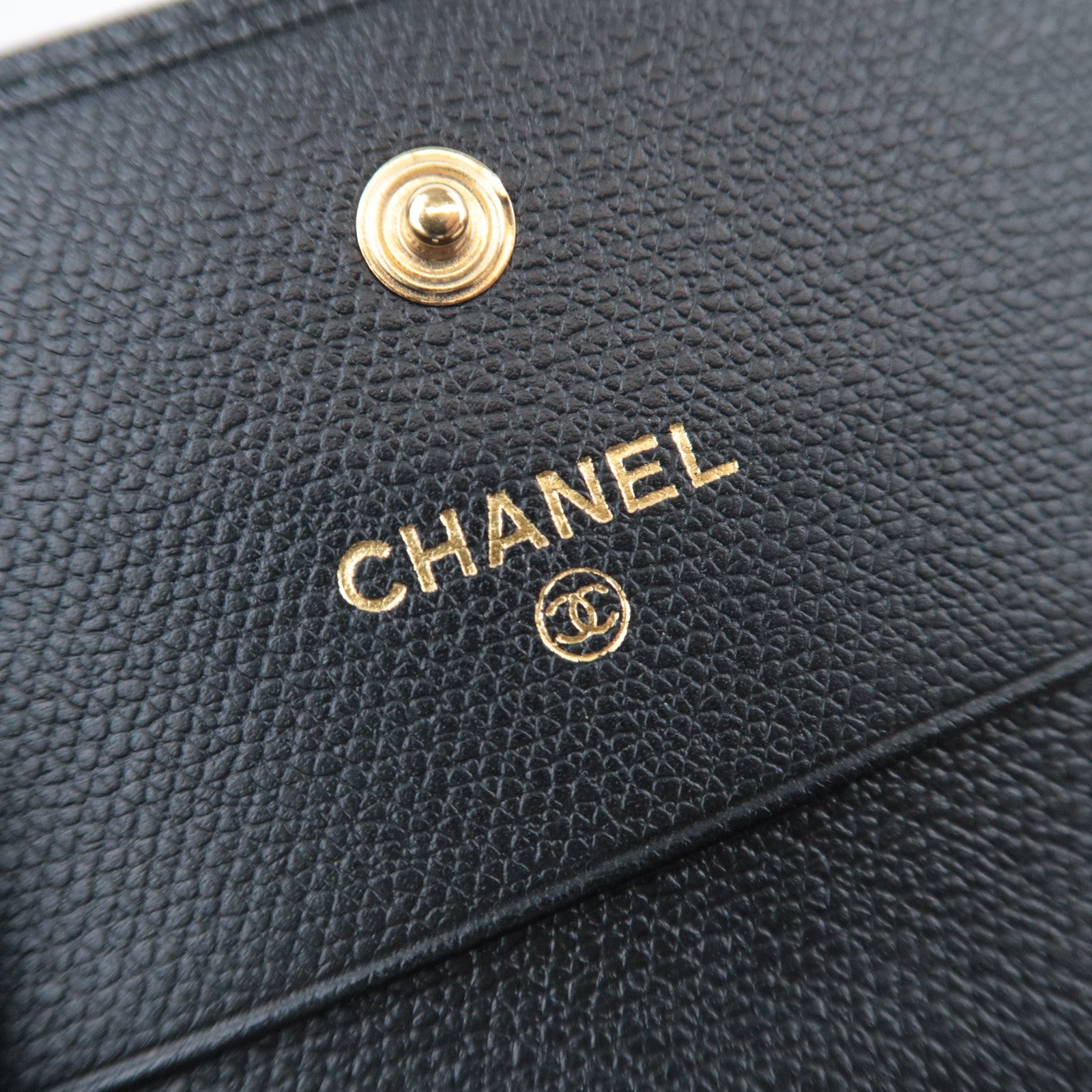 CHANEL Coco Button Leather Wallet Black