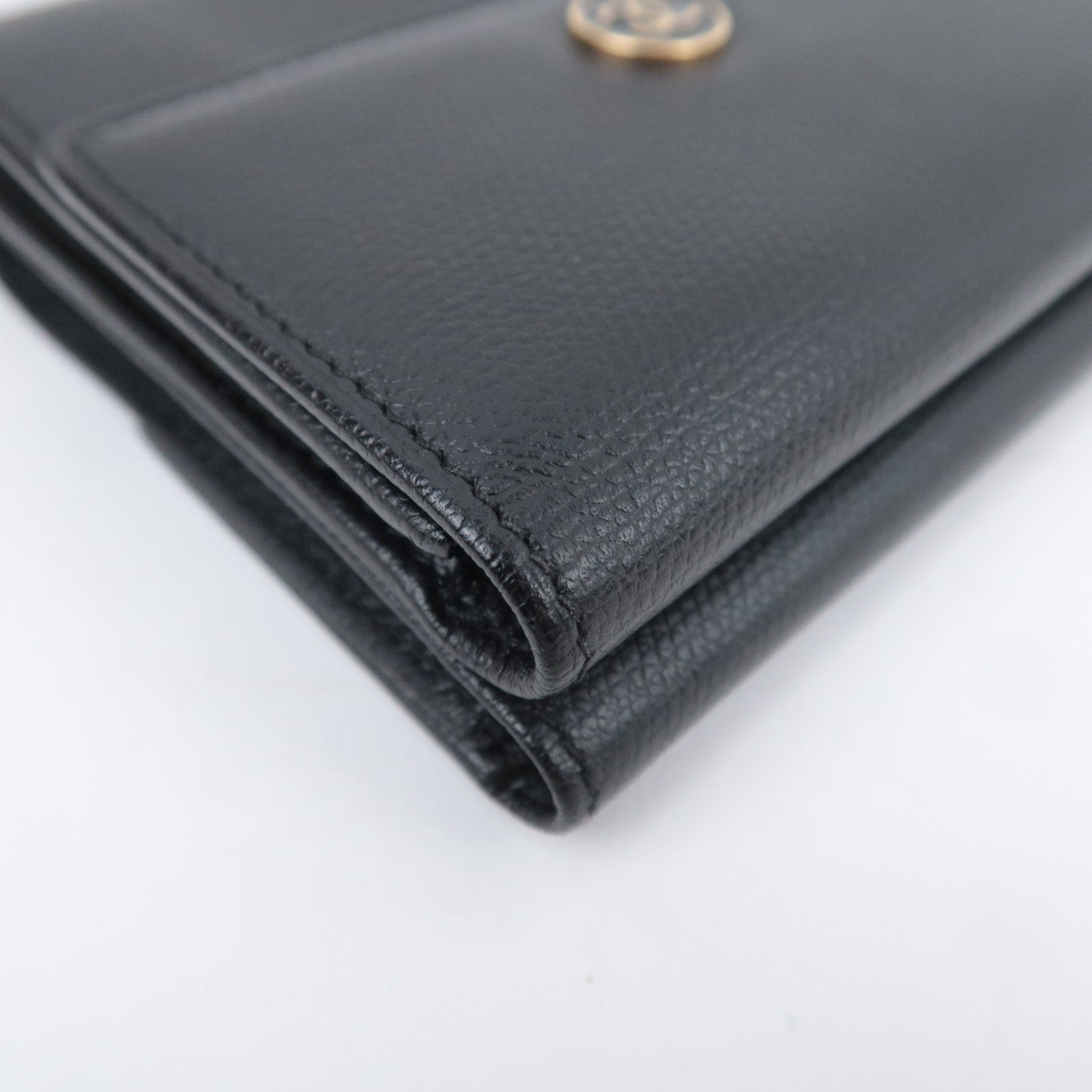 CHANEL Coco Button Leather Wallet Black