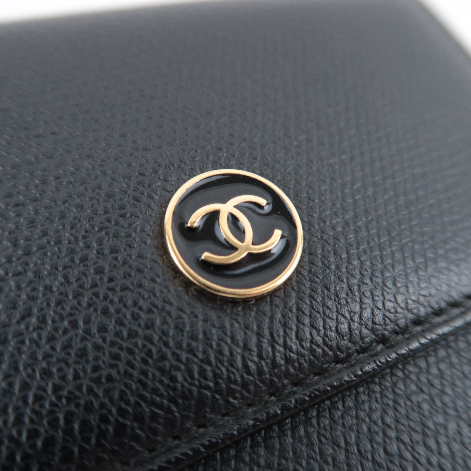 CHANEL Coco Button Leather Wallet Black