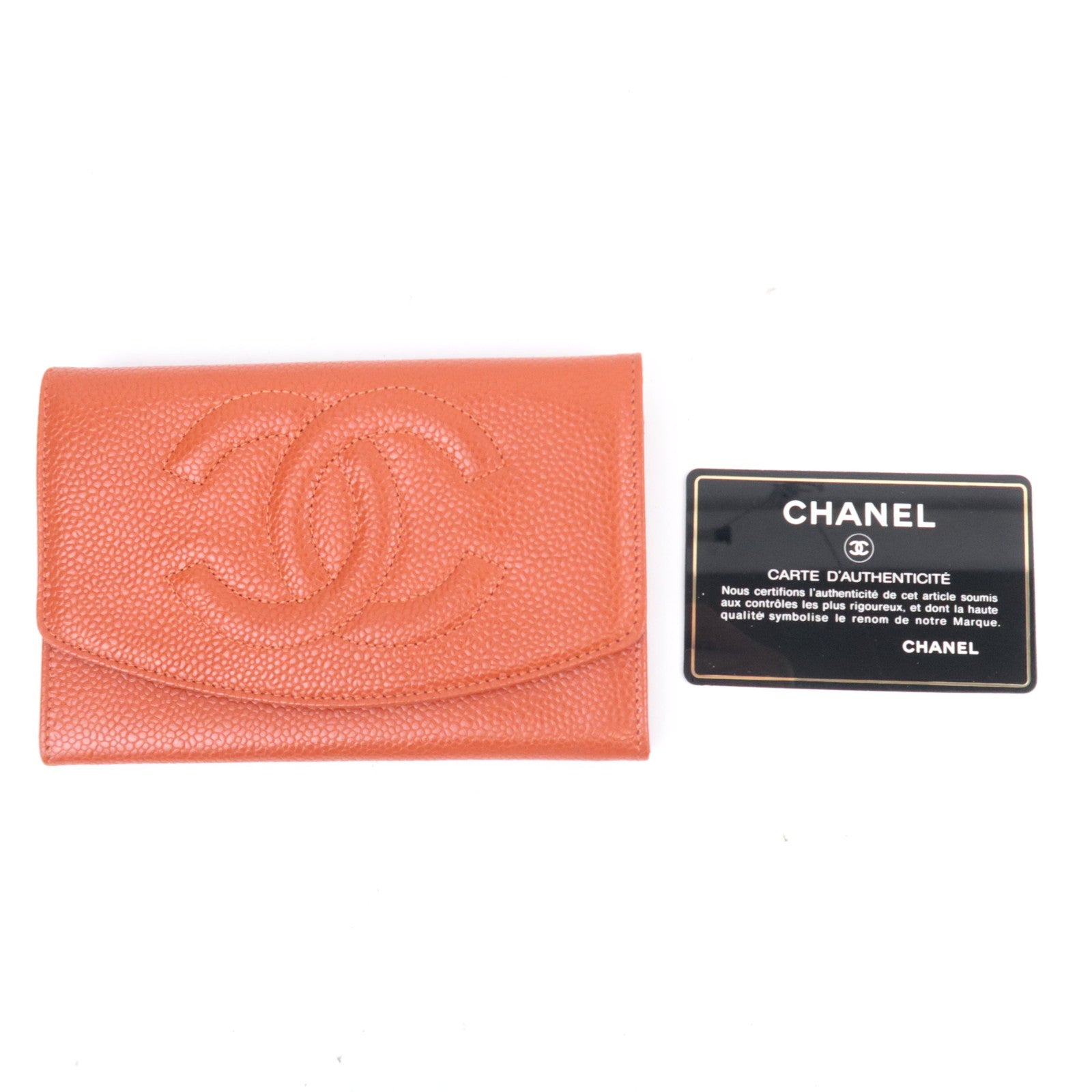 CHANEL Coco Mark Wallet Caviarskin Orange