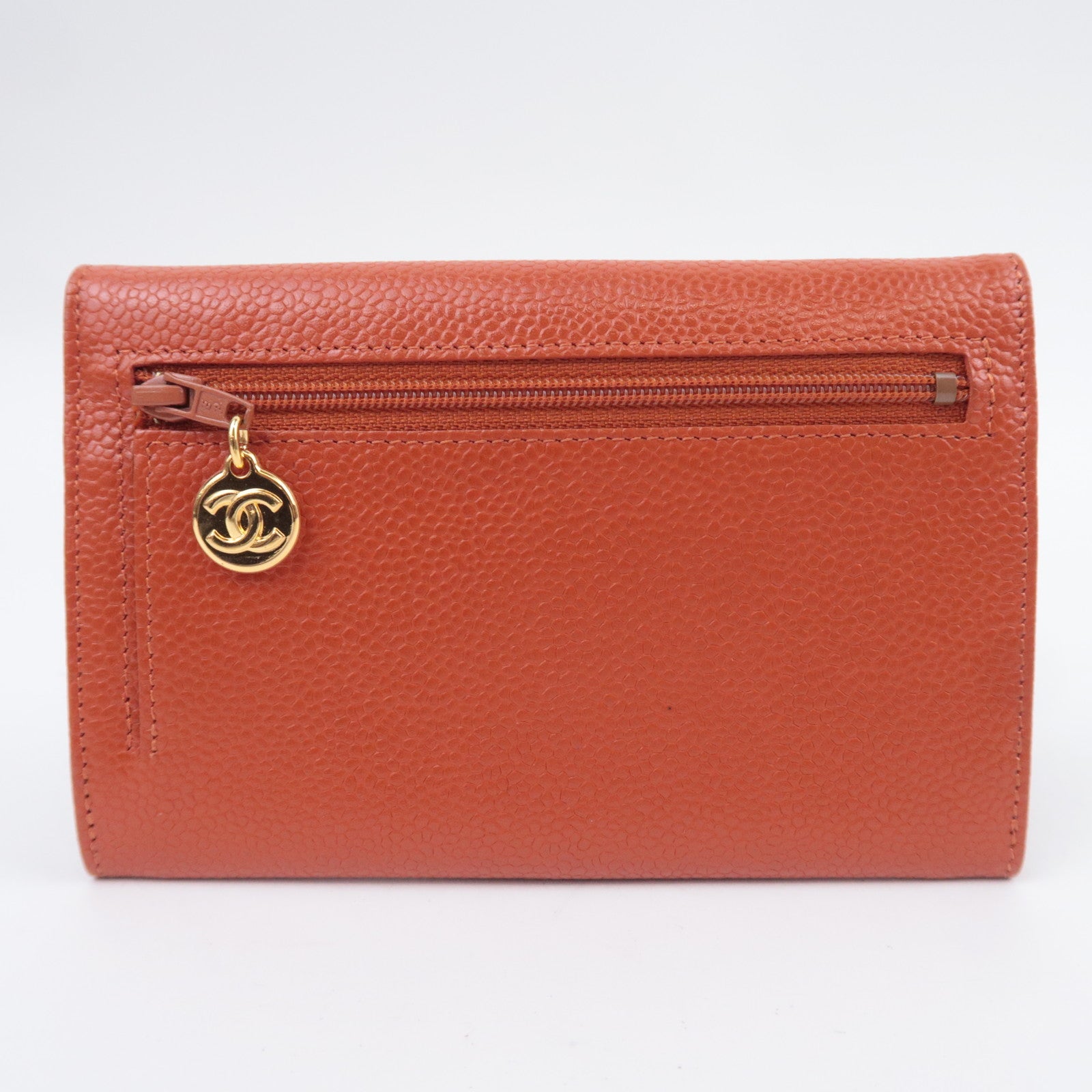 CHANEL Coco Mark Wallet Caviarskin Orange