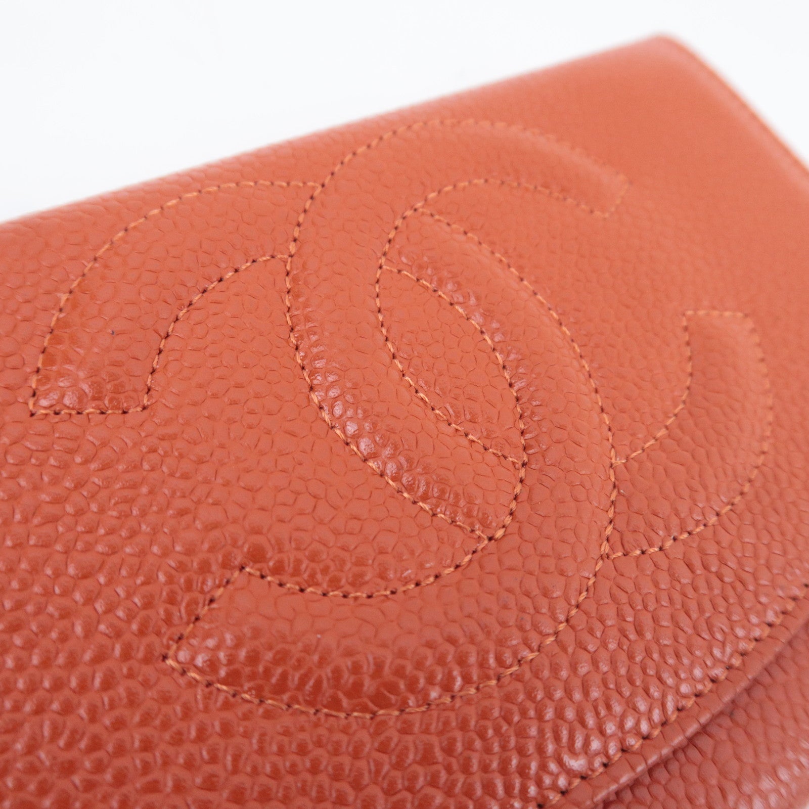 CHANEL Coco Mark Wallet Caviarskin Orange
