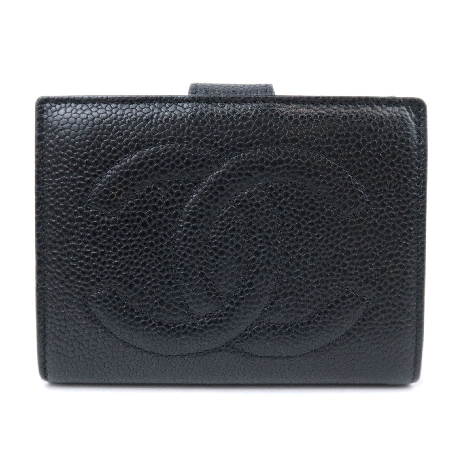 CHANEL Coco Mark Kiss Lock Wallet Caviarskin Black Gold HDW91790