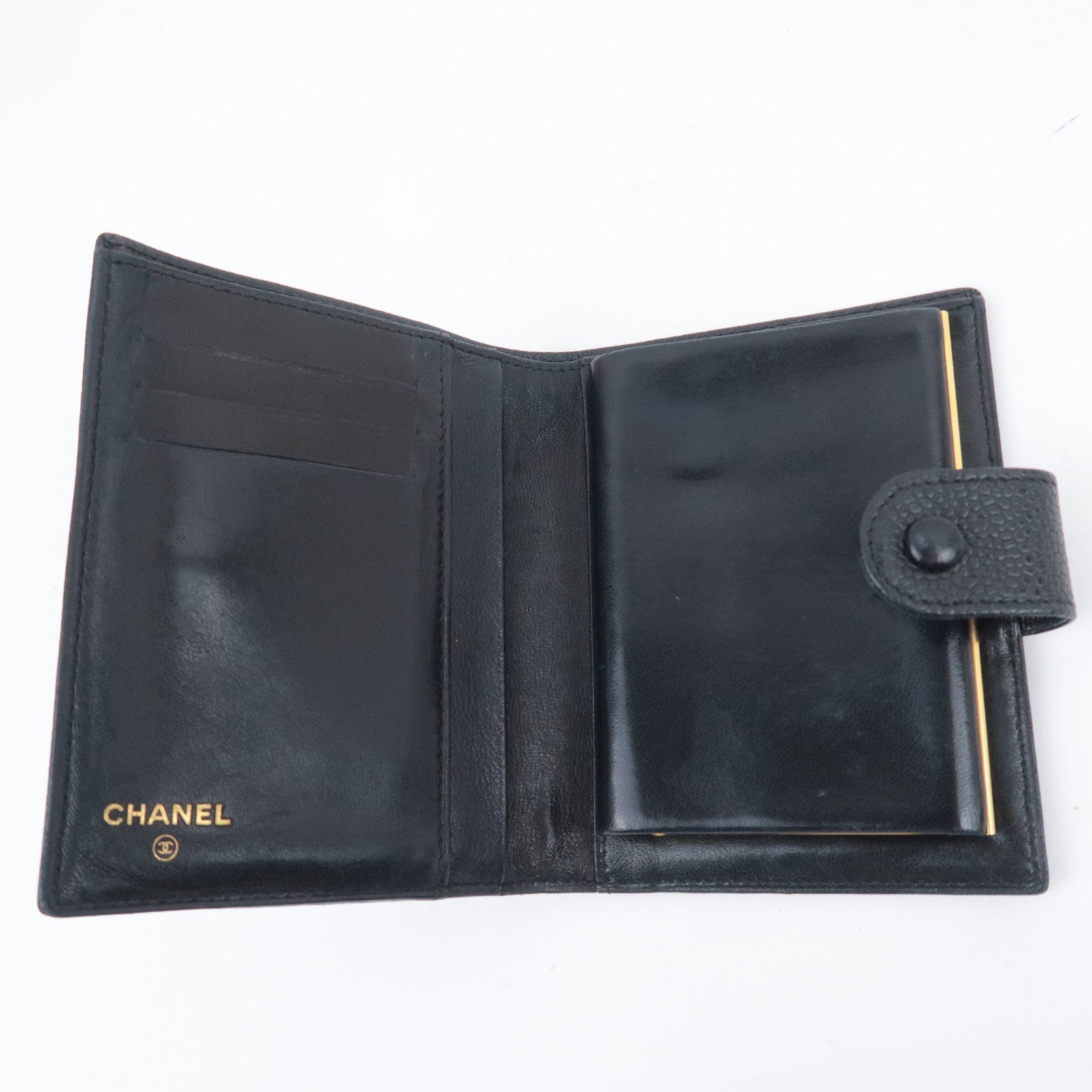 CHANEL Coco Mark Kiss Lock Wallet Caviarskin Black Gold HDW