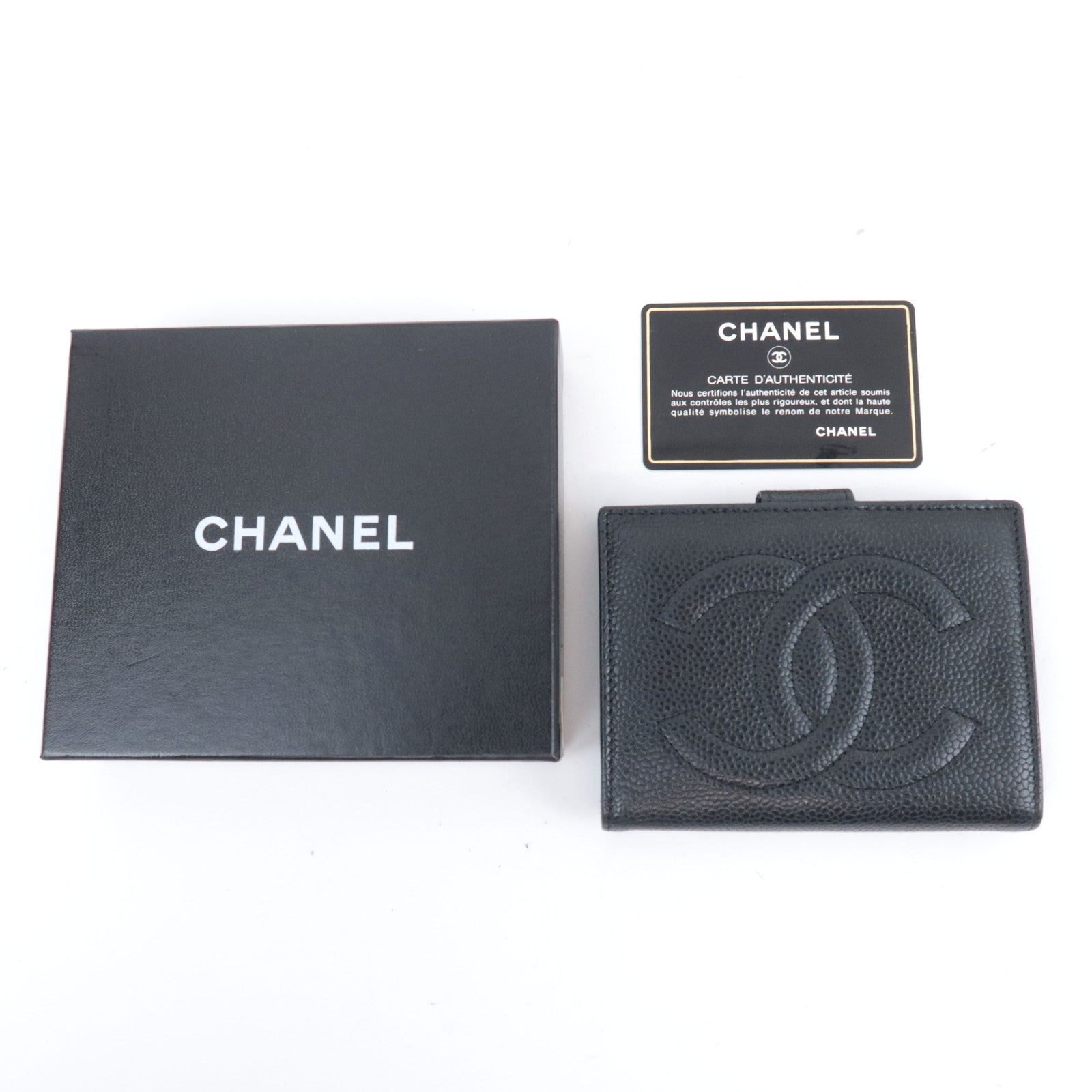 CHANEL Coco Mark Kiss Lock Wallet Caviarskin Black Gold HDW