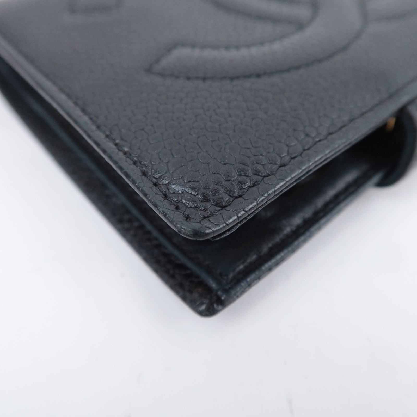 CHANEL Coco Mark Kiss Lock Wallet Caviarskin Black Gold HDW