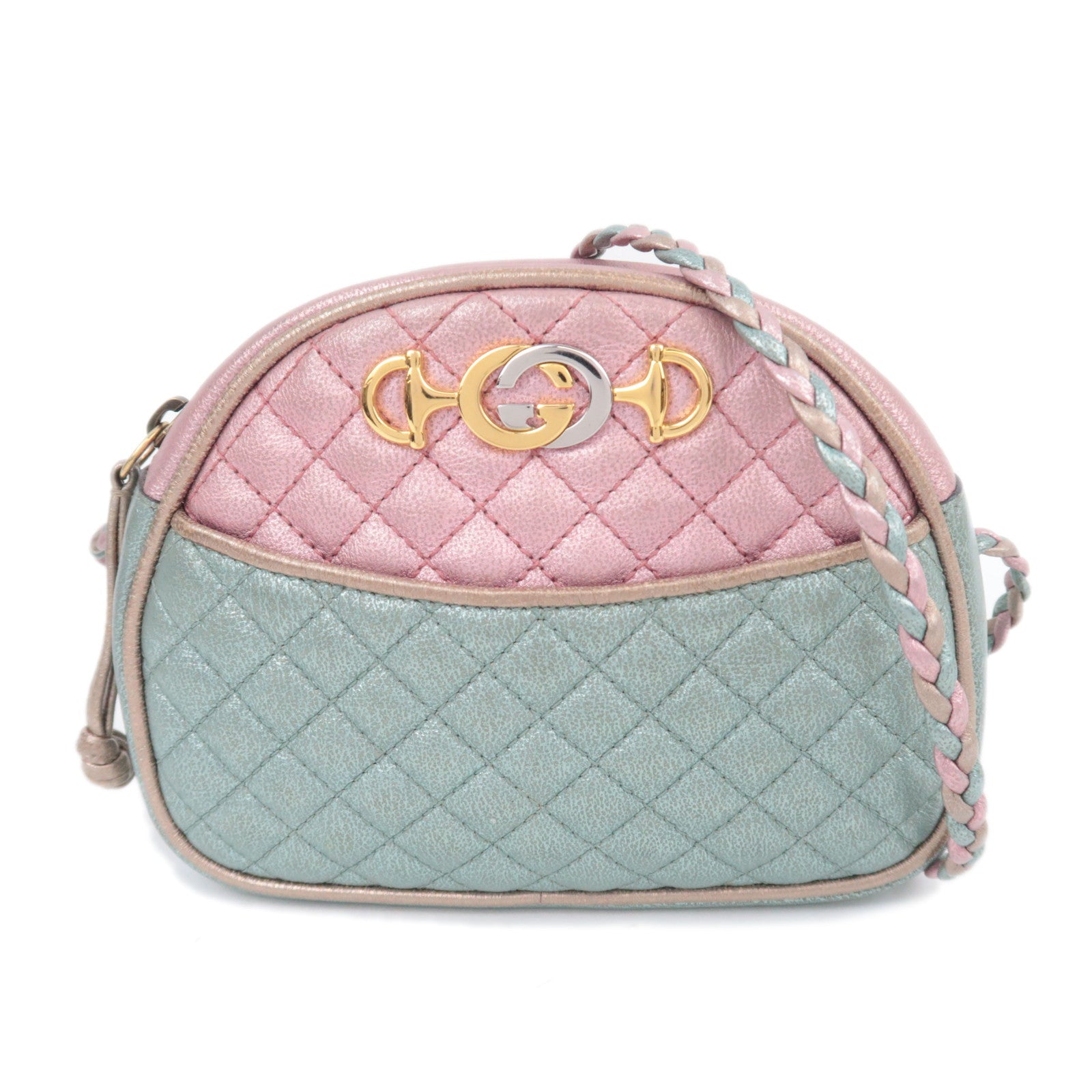 GUCCI Zumi Shoulder Bag Leather Metallic Pink Blue 53495191797
