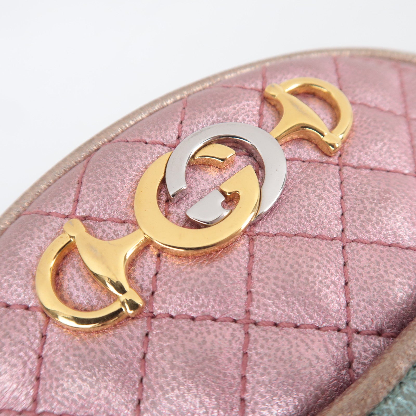 GUCCI Zumi Shoulder Bag Leather Metallic Pink Blue 534951