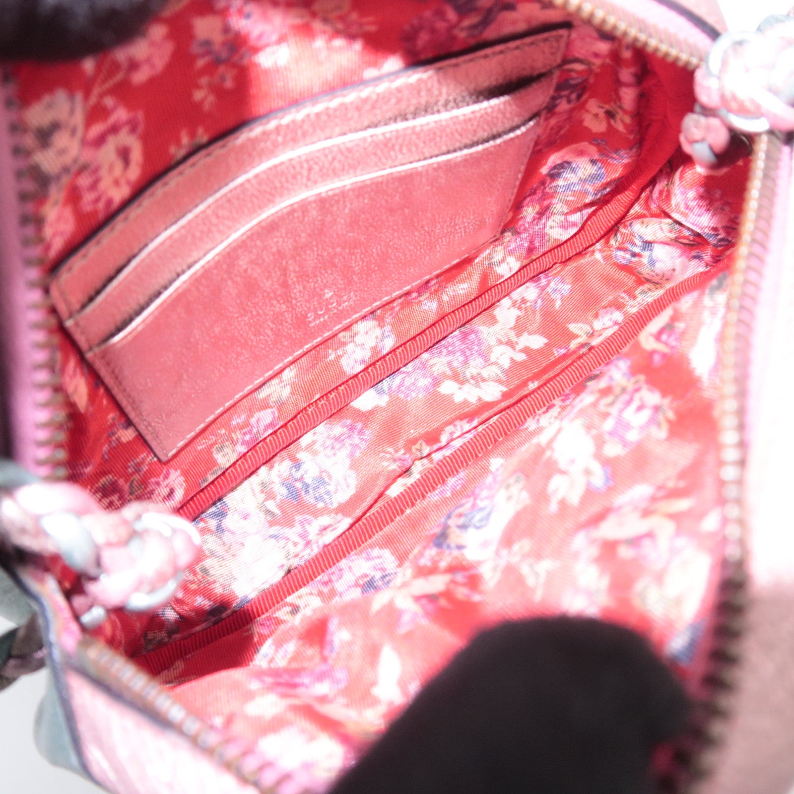 GUCCI Zumi Shoulder Bag Leather Metallic Pink Blue 534951