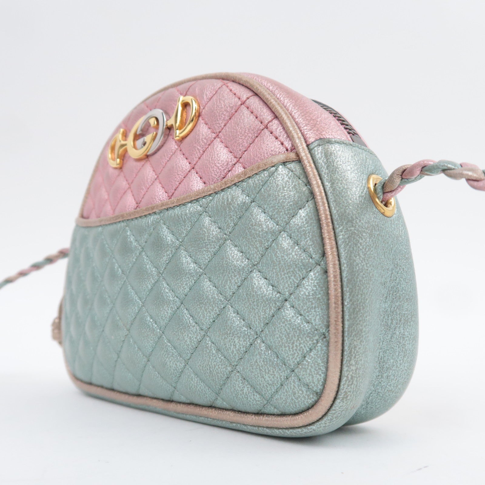 GUCCI Zumi Shoulder Bag Leather Metallic Pink Blue 534951