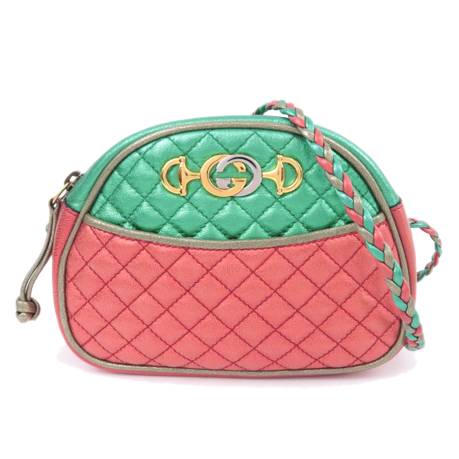 GUCCI Zumi Shoulder Bag Leather Metallic Green Red 53495191798