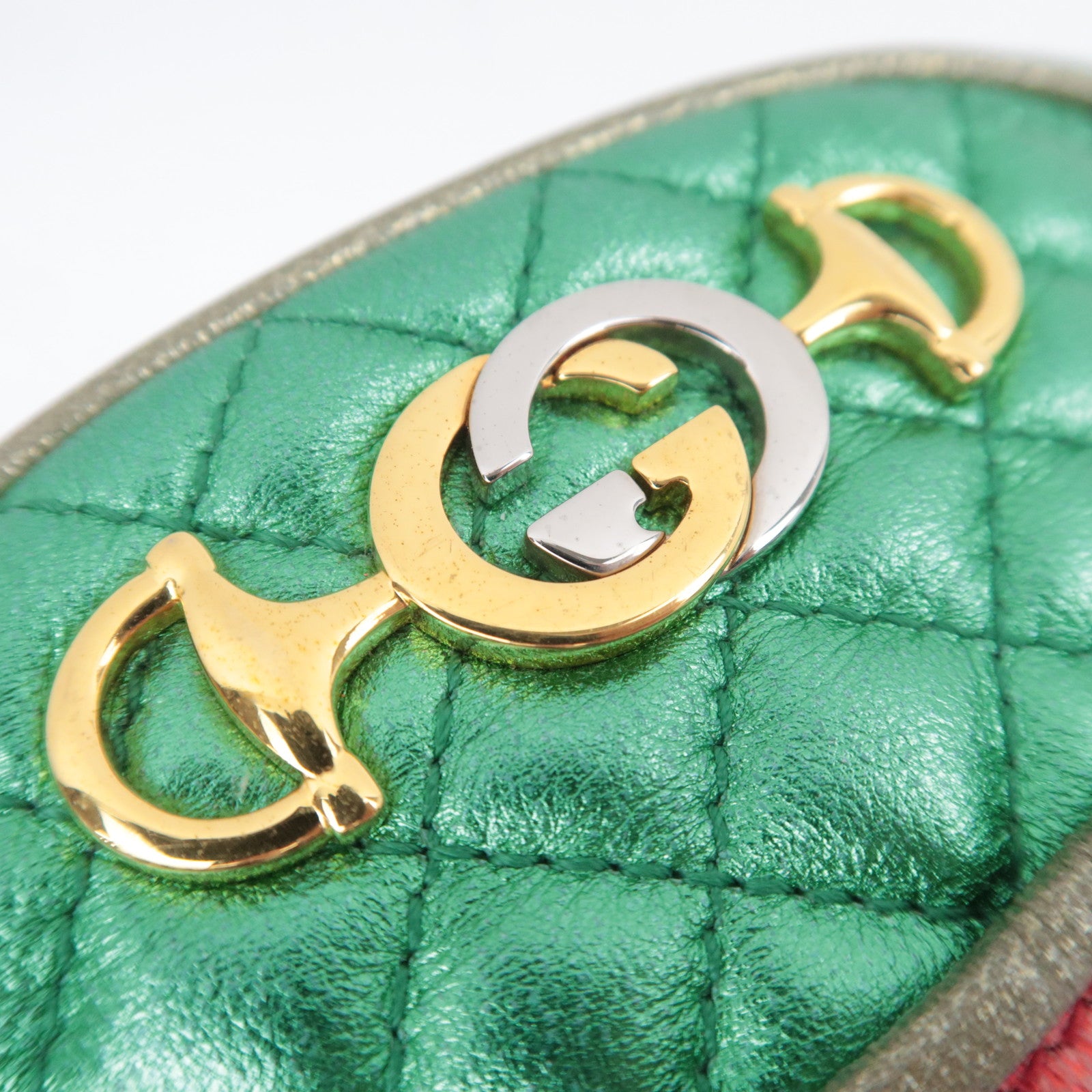 GUCCI Zumi Shoulder Bag Leather Metallic Green Red 534951