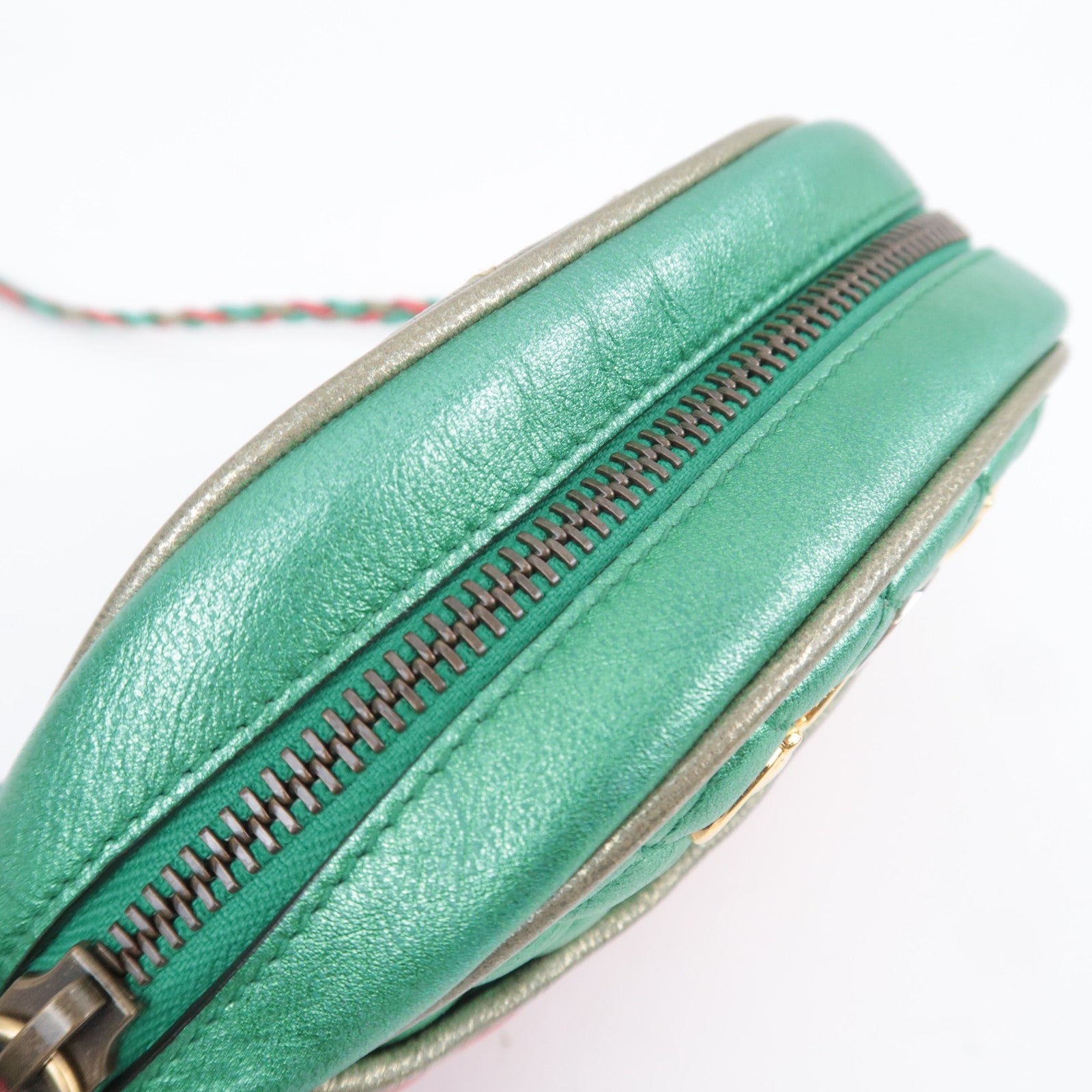 GUCCI Zumi Shoulder Bag Leather Metallic Green Red 534951