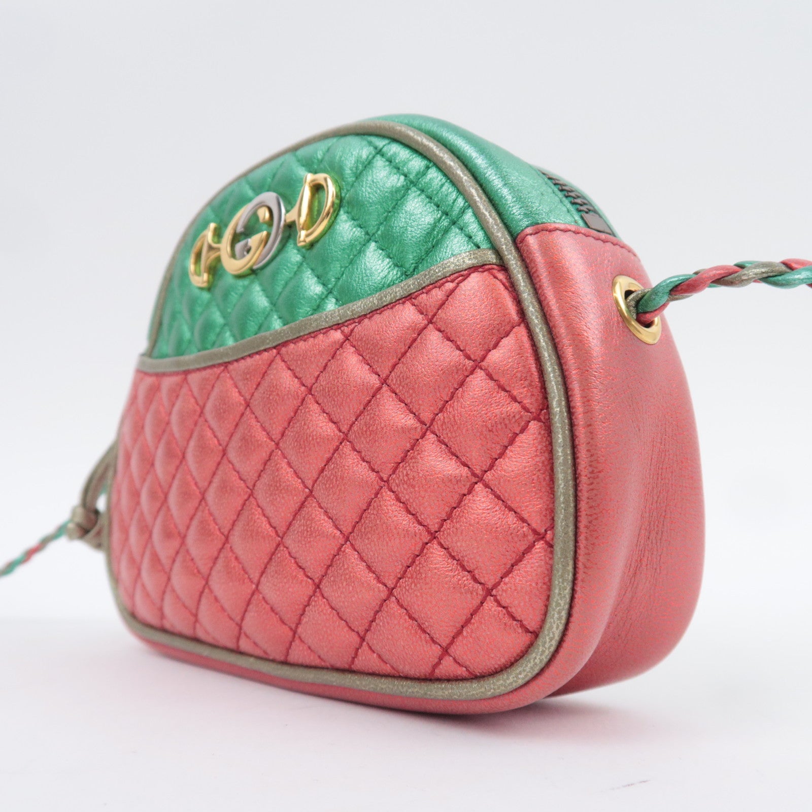 GUCCI Zumi Shoulder Bag Leather Metallic Green Red 534951
