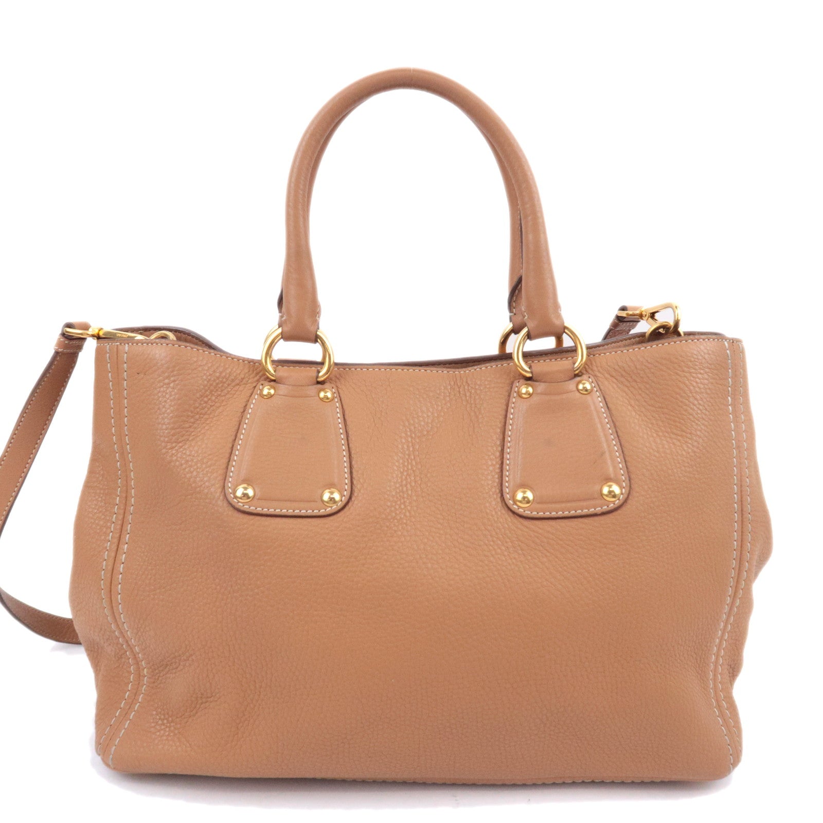 PRADA 2Way Leather Tote Bag Brown