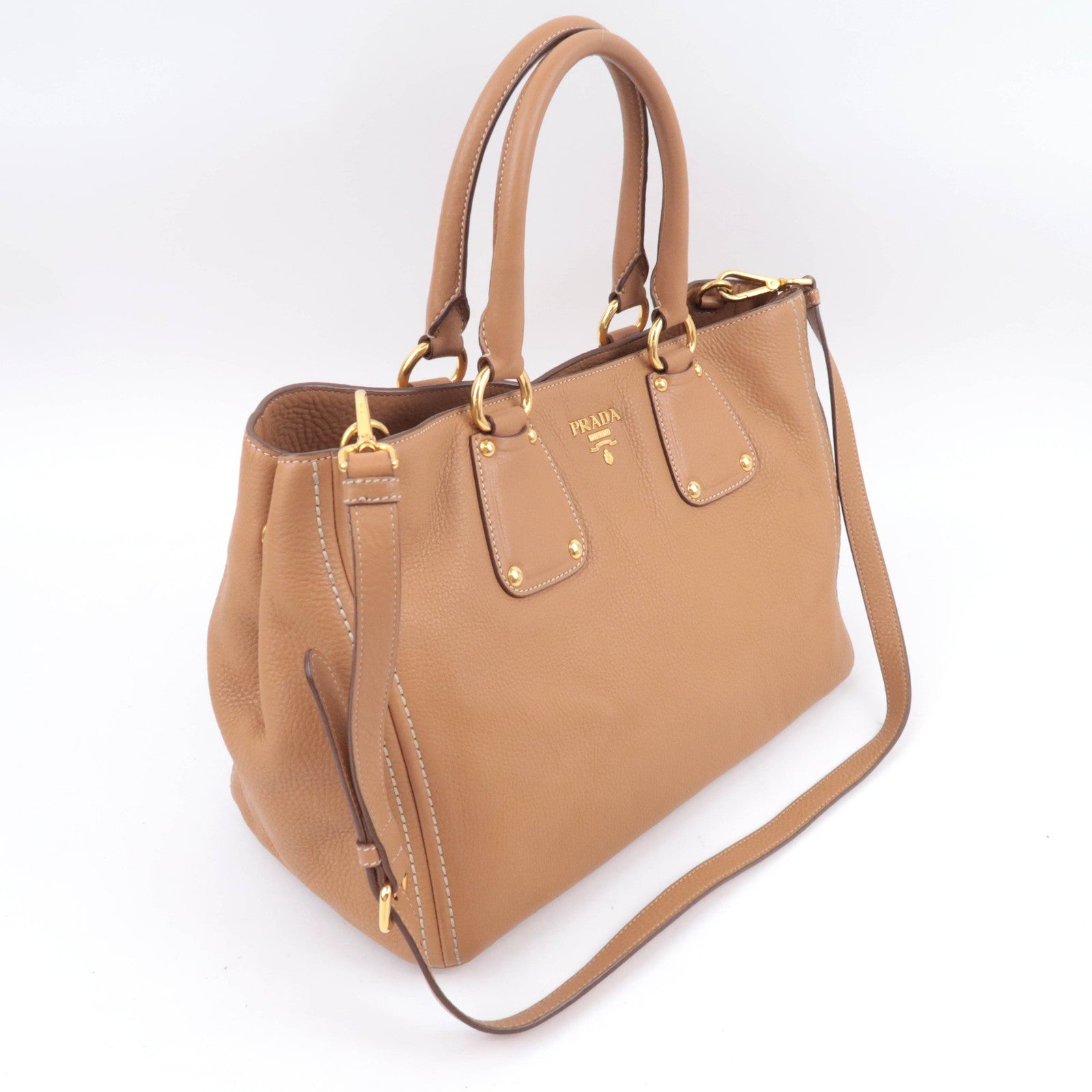 PRADA 2Way Leather Tote Bag Brown