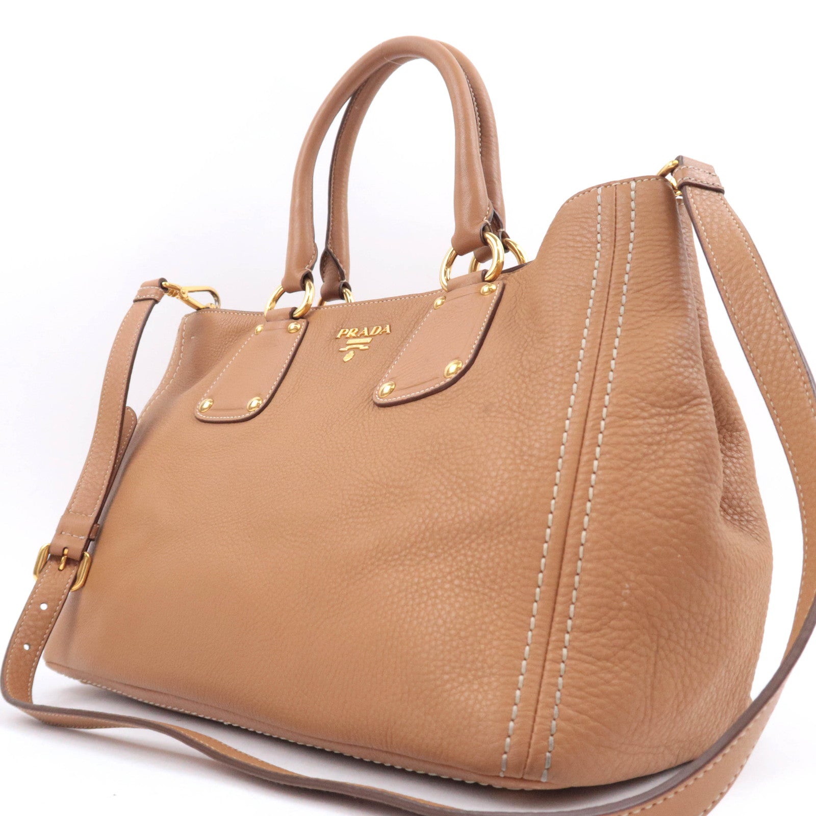 PRADA 2Way Leather Tote Bag Brown
