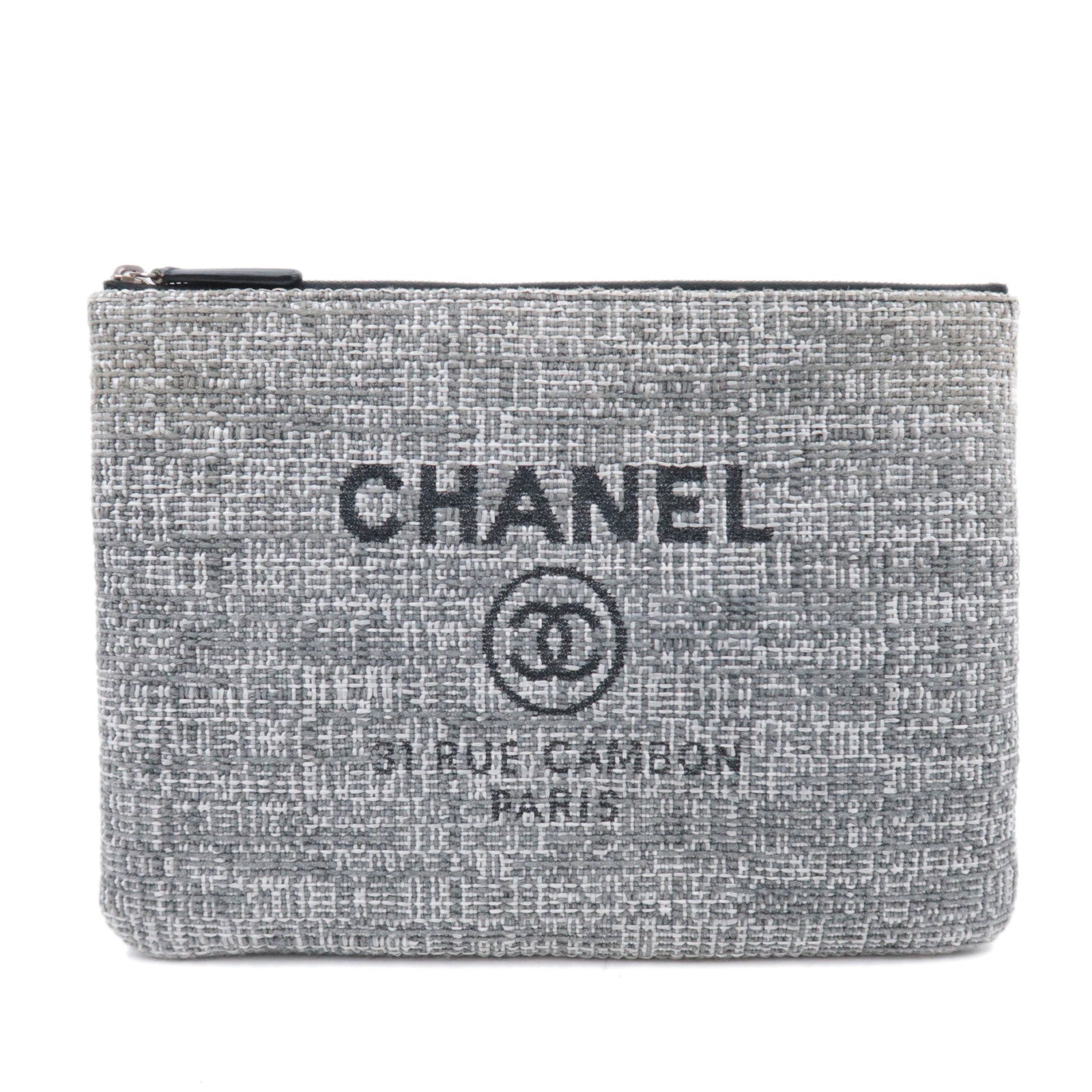 CHANEL Deauville Tweed Clutch Bag Gray91825
