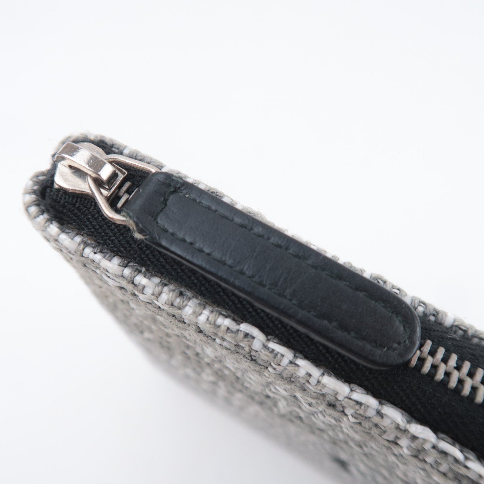 CHANEL Deauville Tweed Clutch Bag Gray