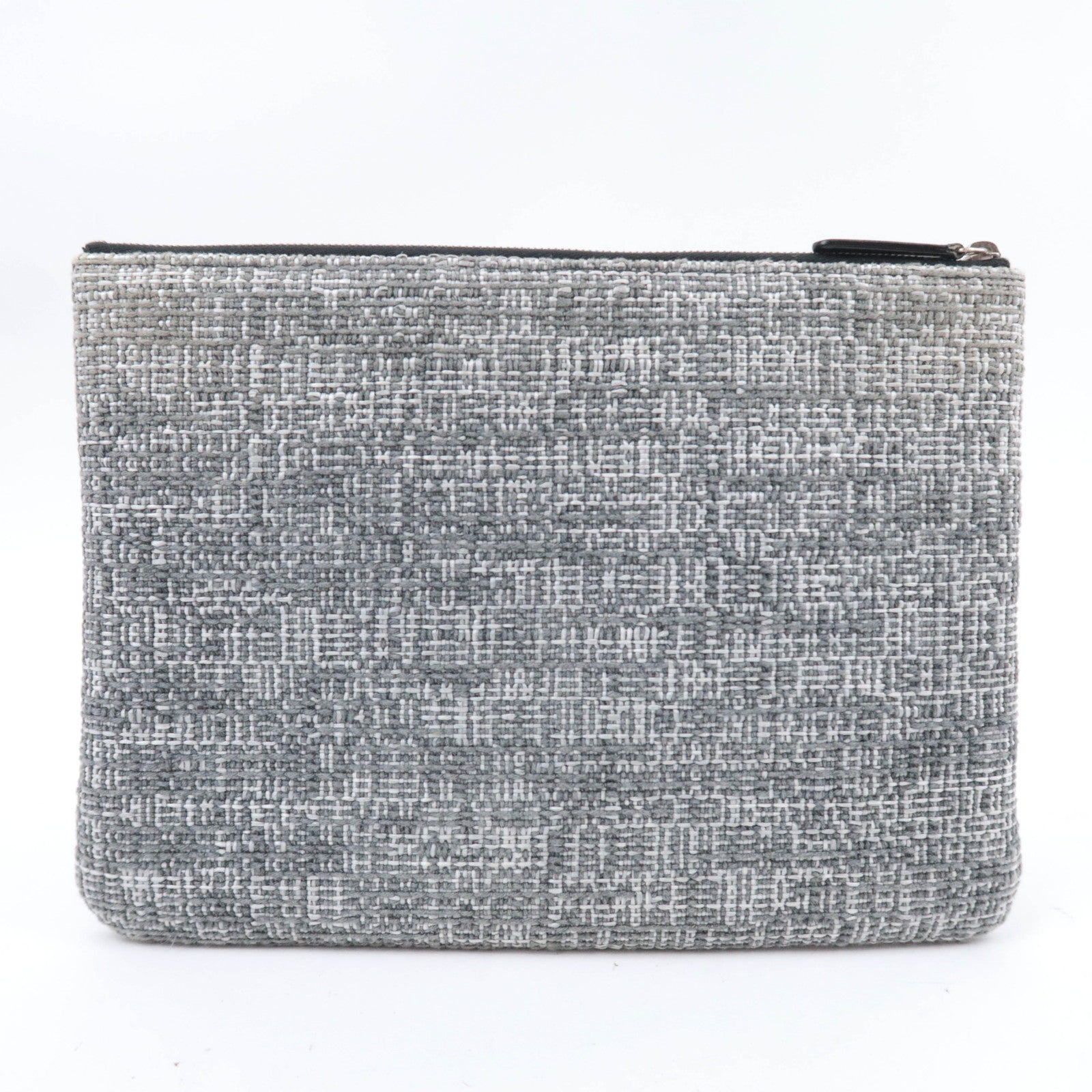 CHANEL Deauville Tweed Clutch Bag Gray