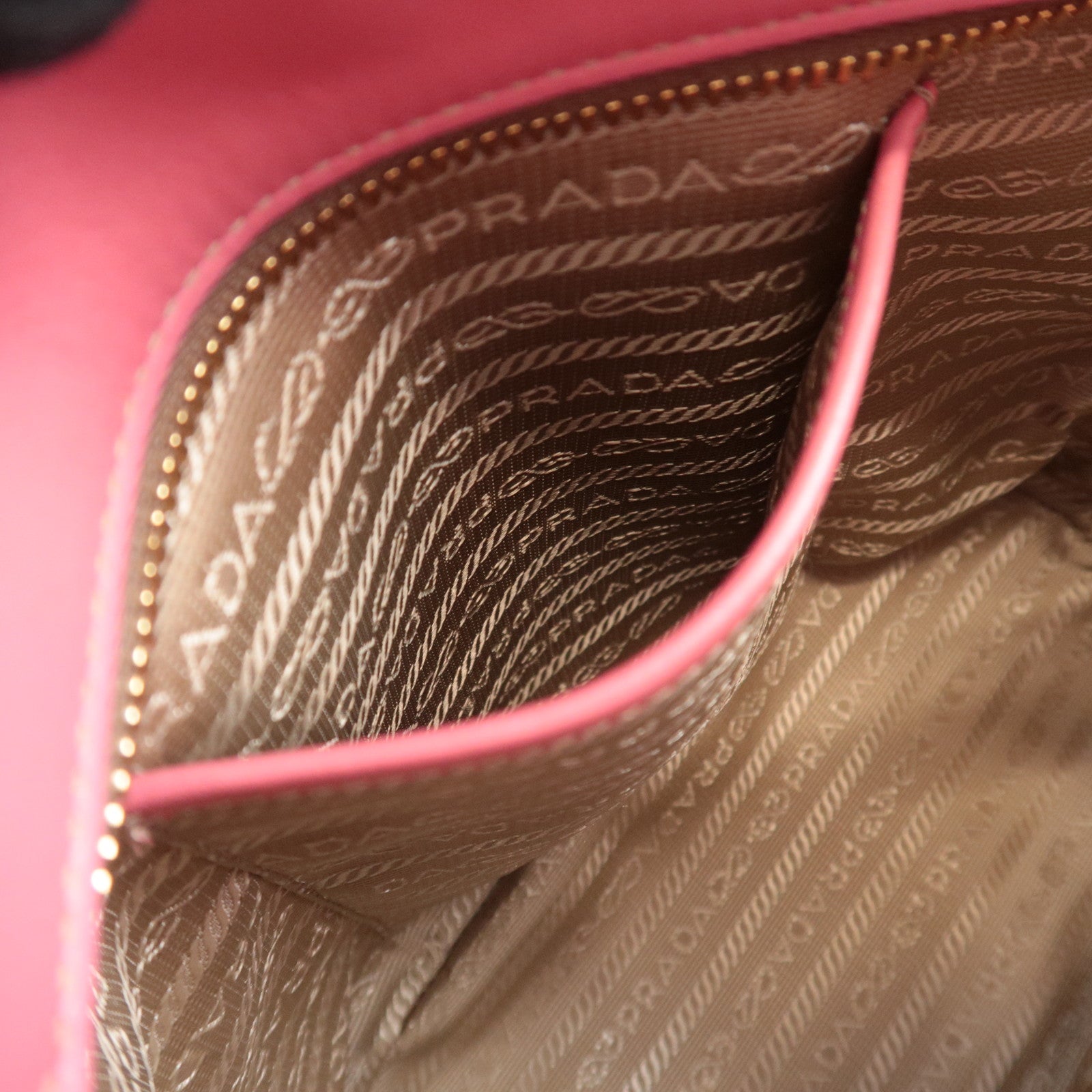 PRADA Logo Jacquard Shoulder Bag Beige Pink 1BE021
