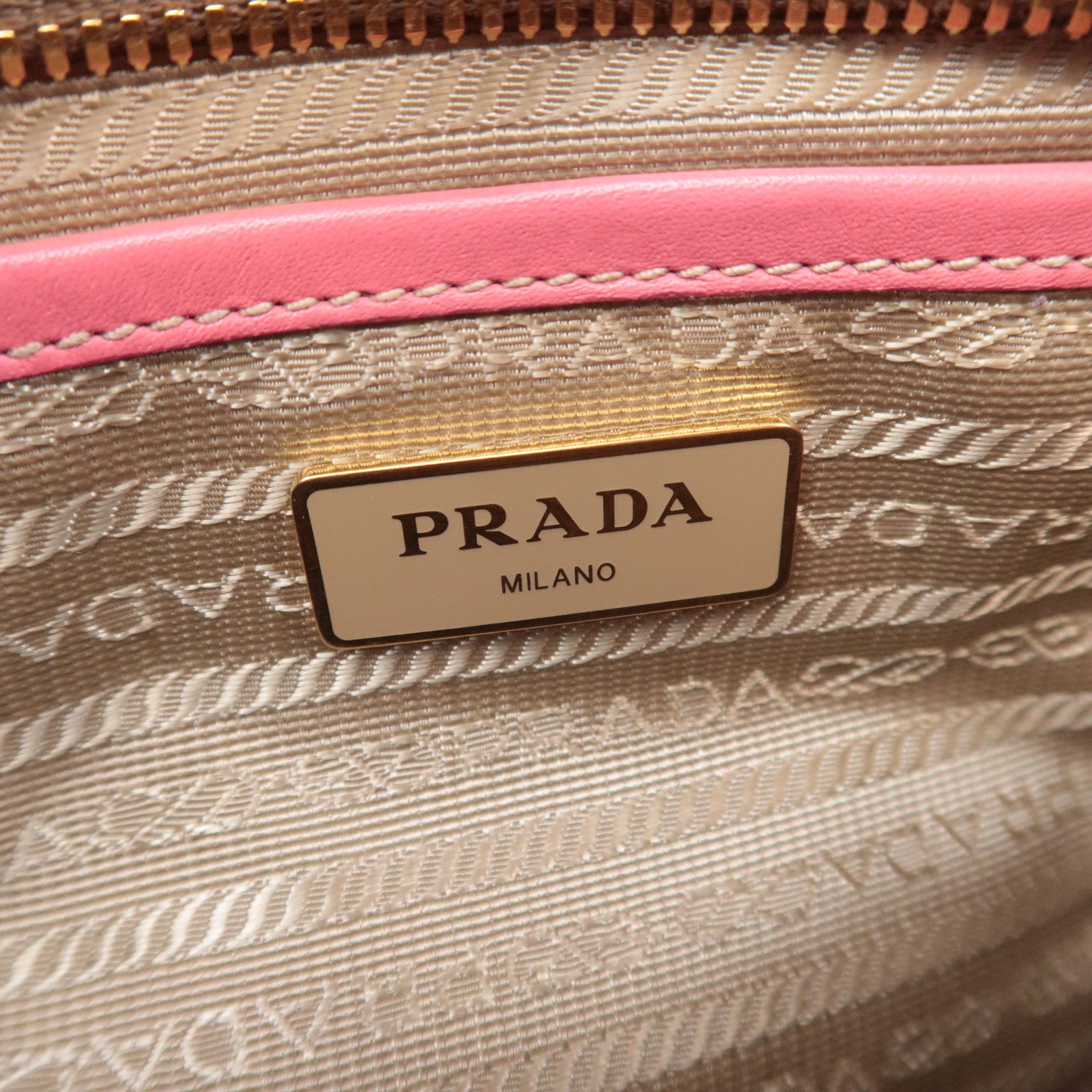 PRADA Logo Jacquard Shoulder Bag Beige Pink 1BE021