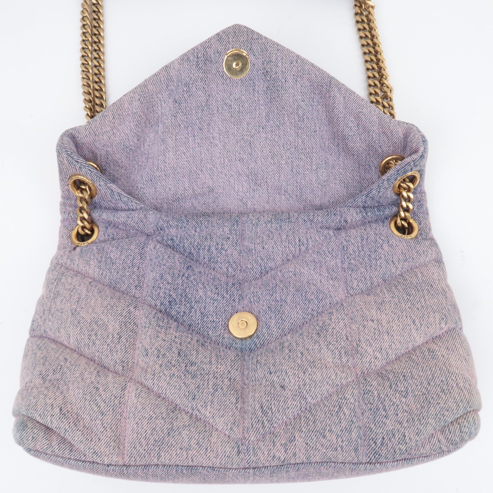 SAINT LAURENT Loulou Puffer Small Denim Chain Shoulder Bag 577476