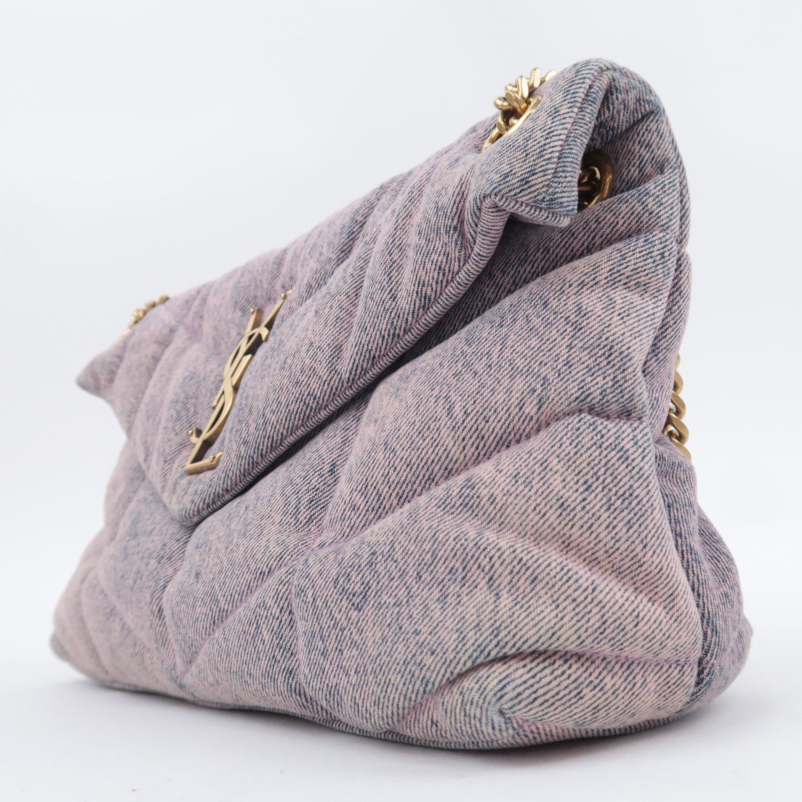 SAINT LAURENT Loulou Puffer Small Denim Chain Shoulder Bag 577476