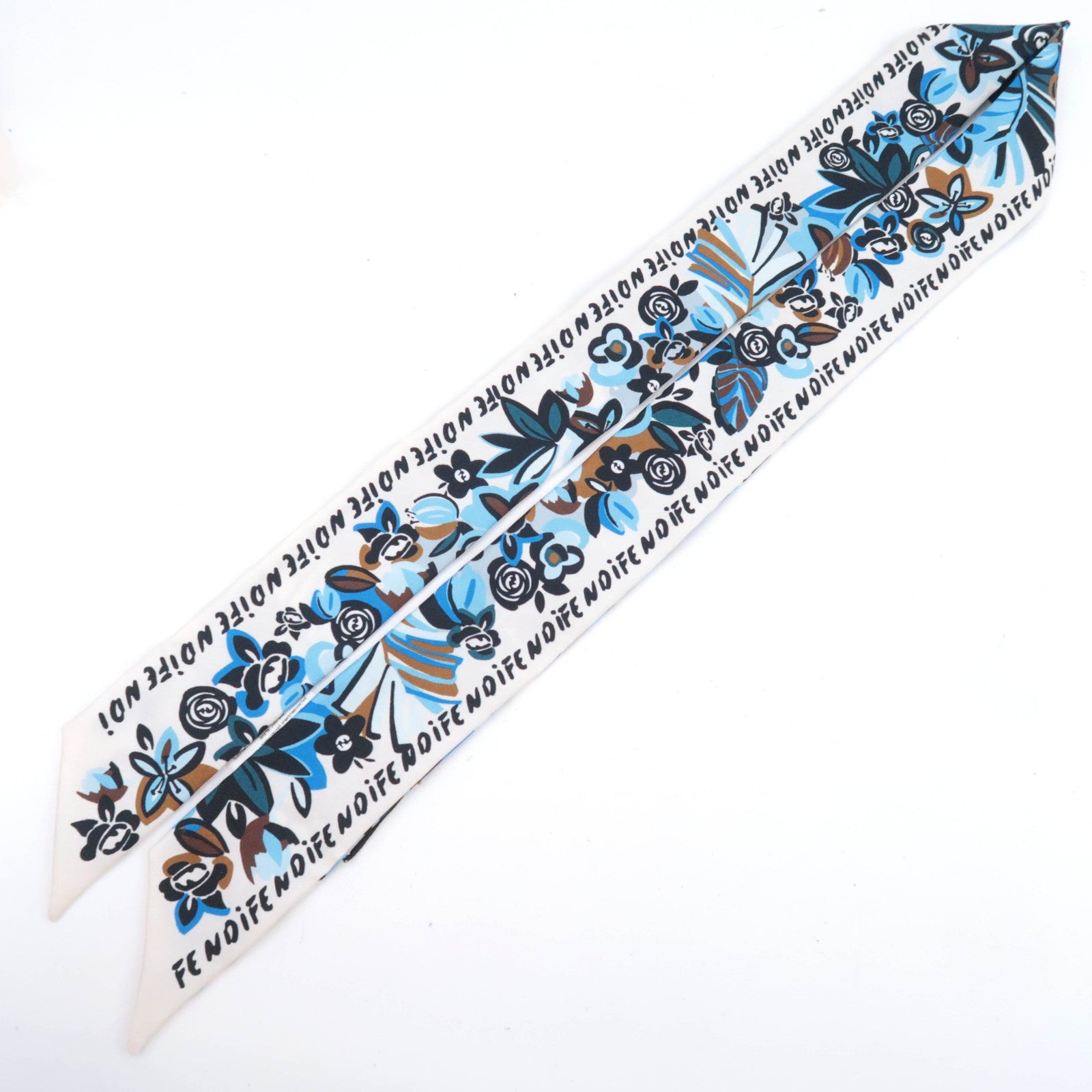 FENDI Wrappy Scarf Flower Print 100% Silk Blue