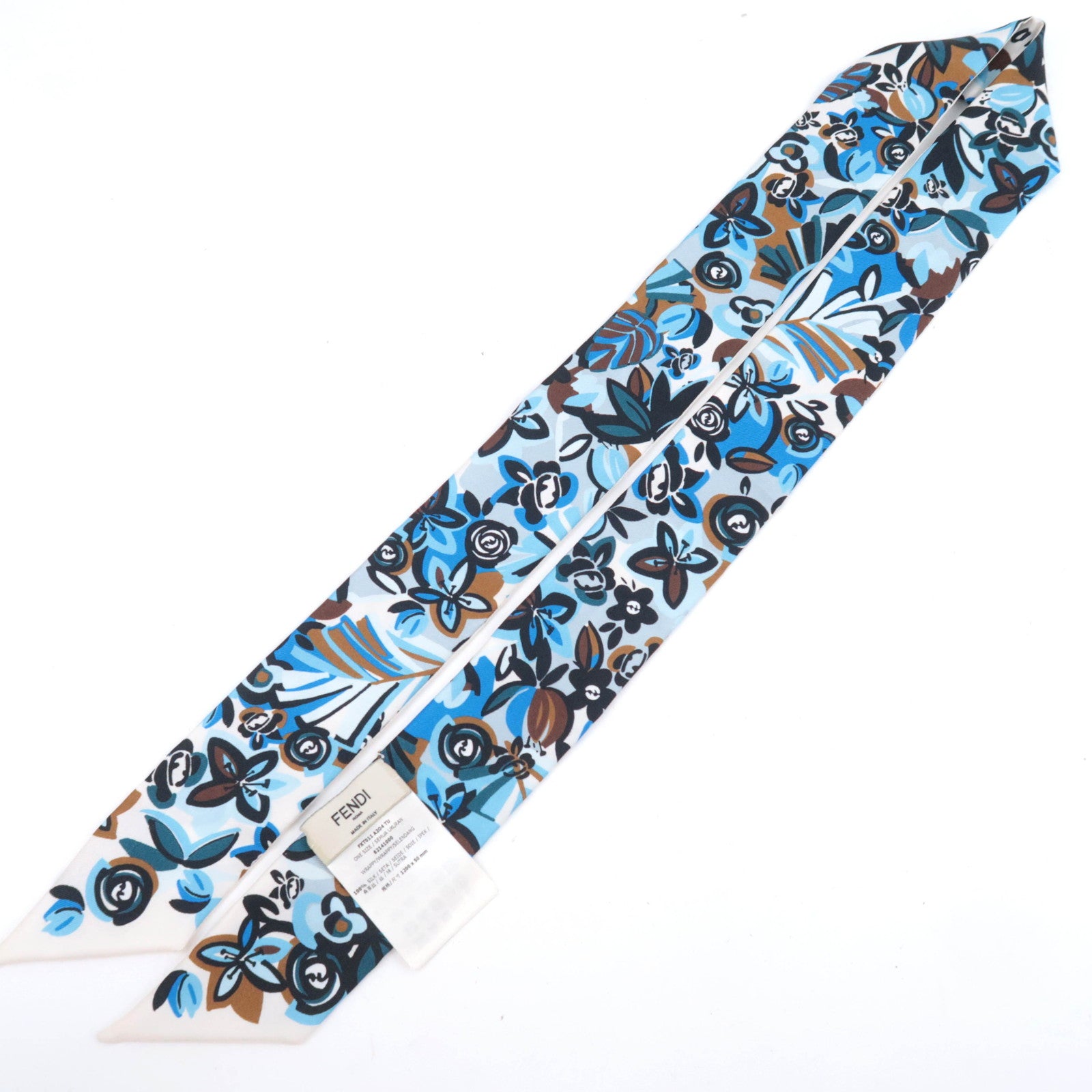 FENDI Wrappy Scarf Flower Print 100% Silk Blue