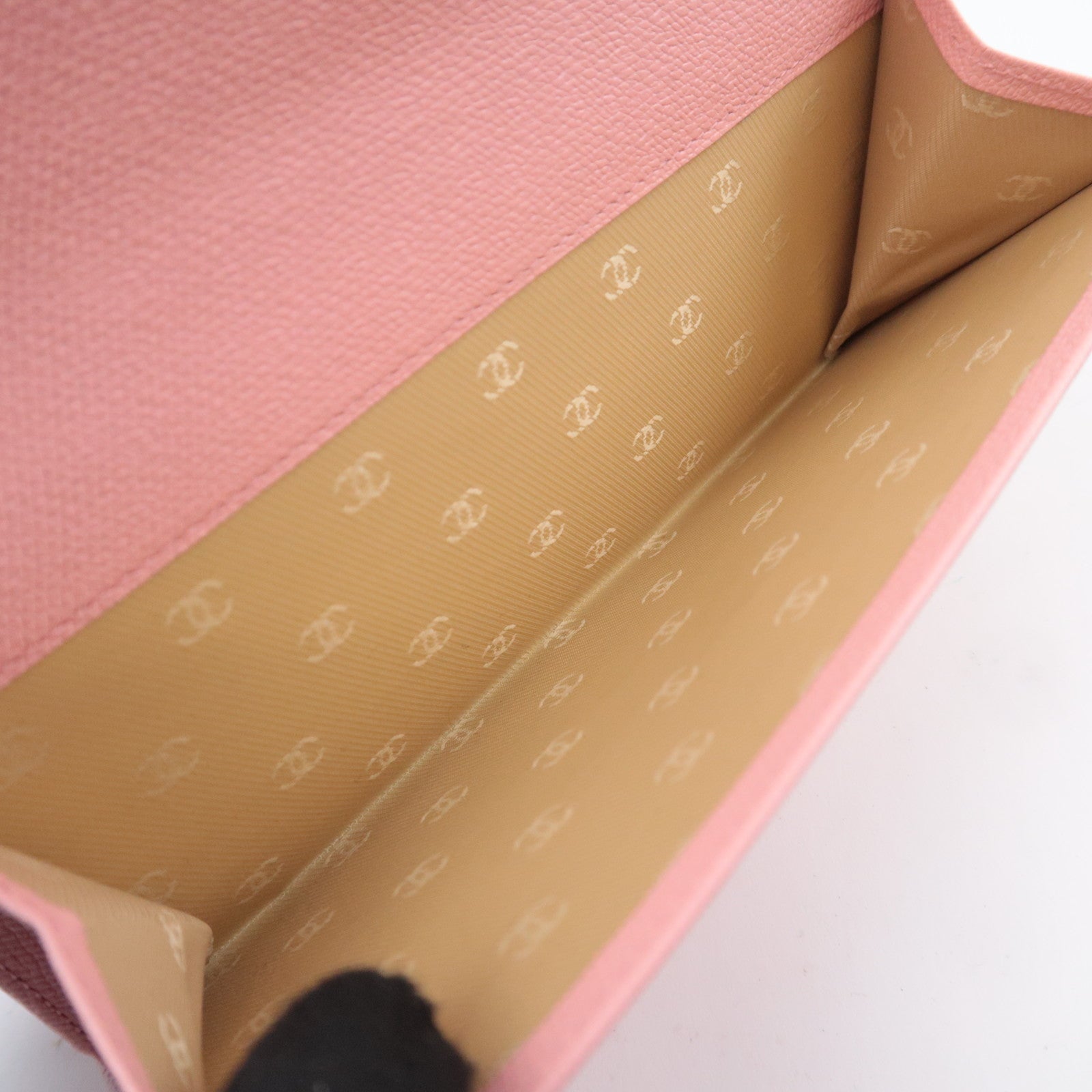 CHANEL Coco Button Leather Long Wallet Pink