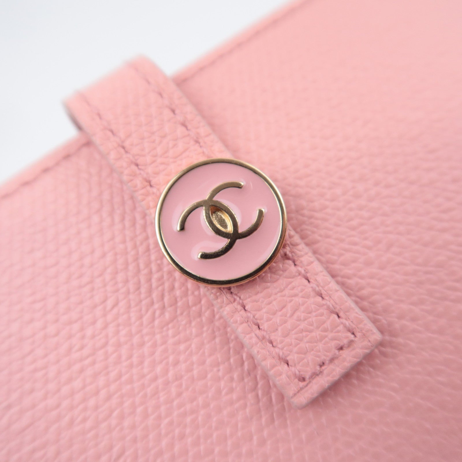 CHANEL Coco Button Leather Long Wallet Pink