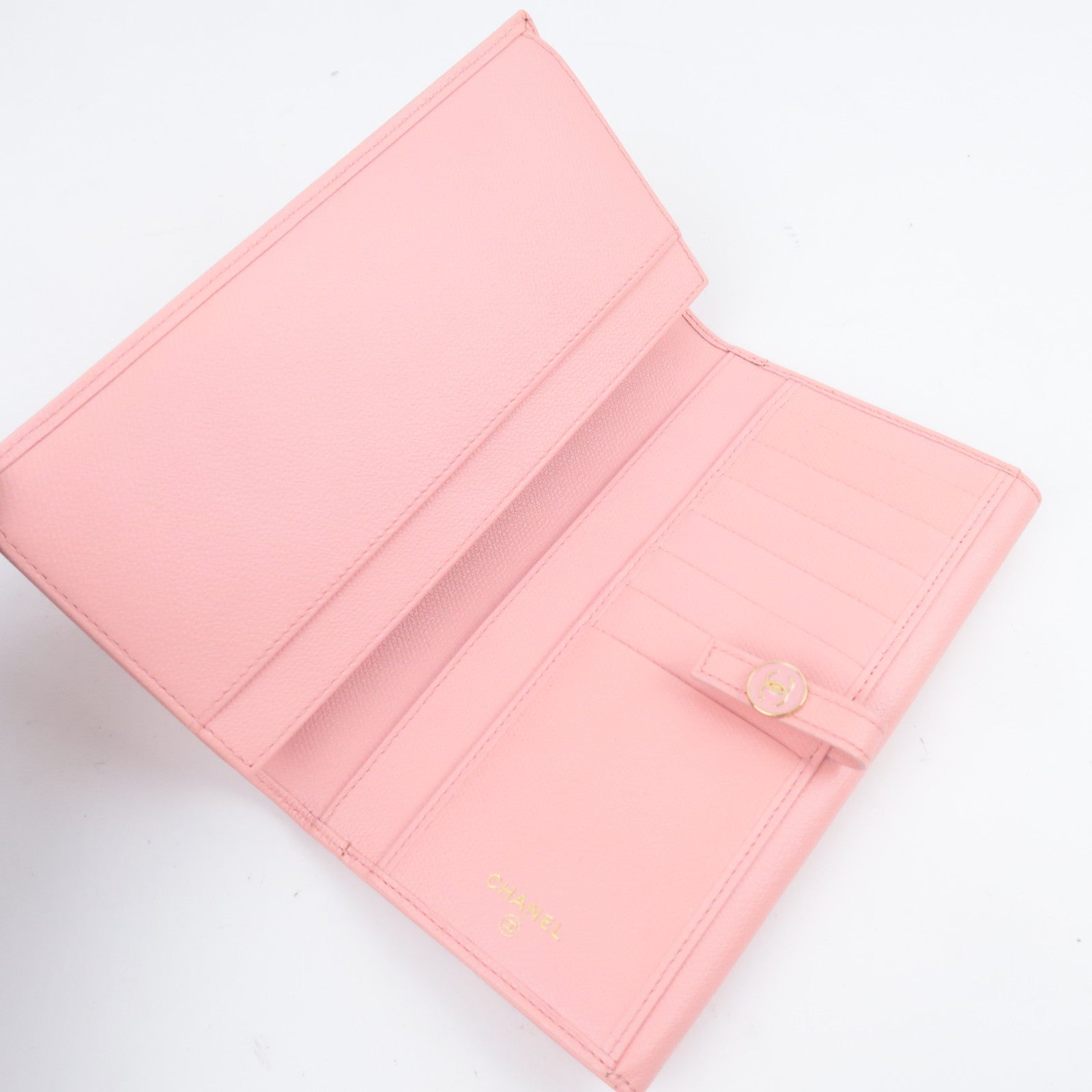 CHANEL Coco Button Leather Long Wallet Pink