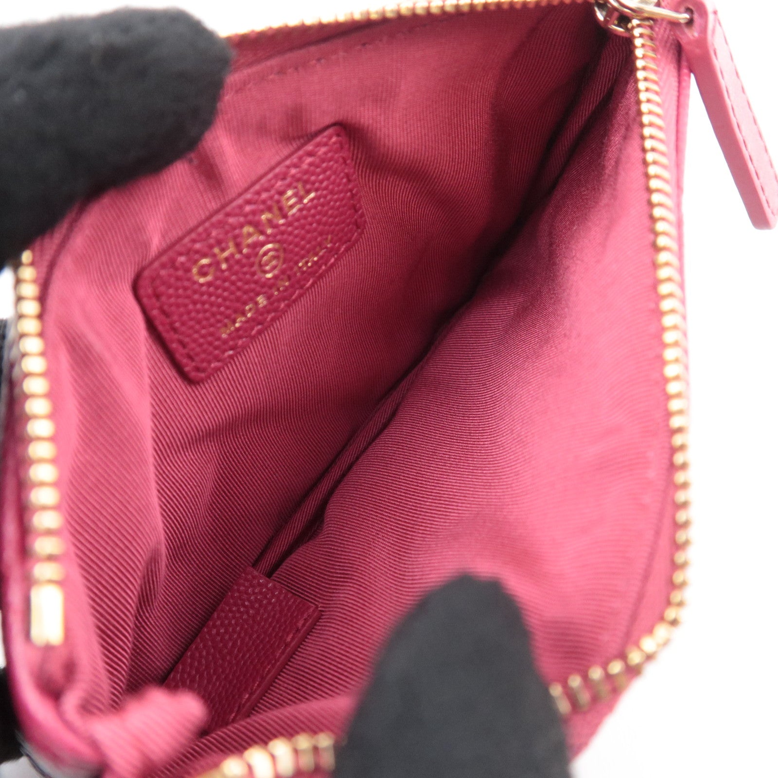 CHANEL Coco Mark Matelasse Classic Mini Pouch Caviarskin Pink A82365