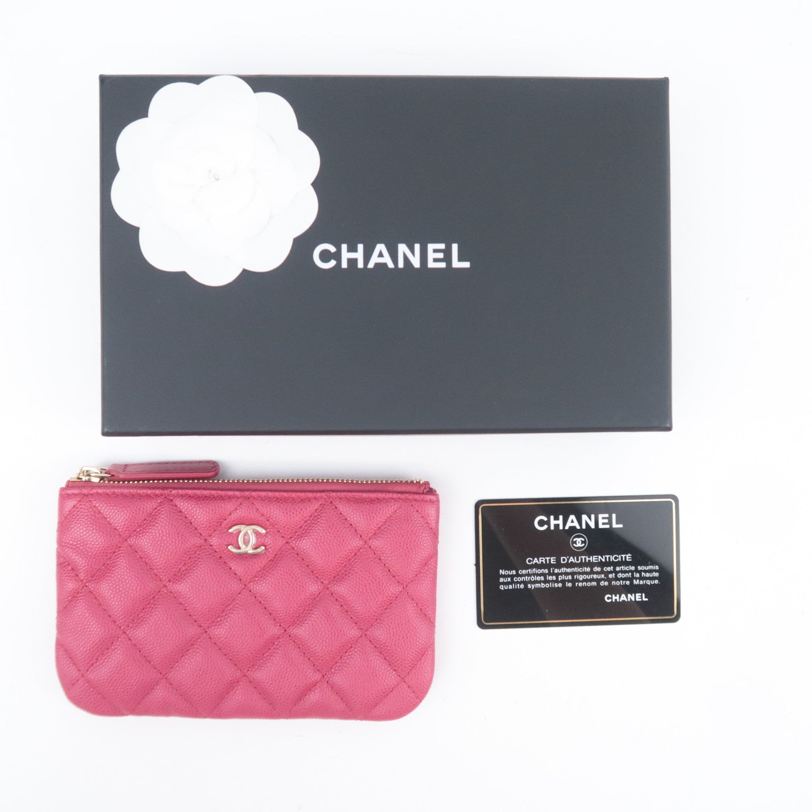 CHANEL Coco Mark Matelasse Classic Mini Pouch Caviarskin Pink A82365