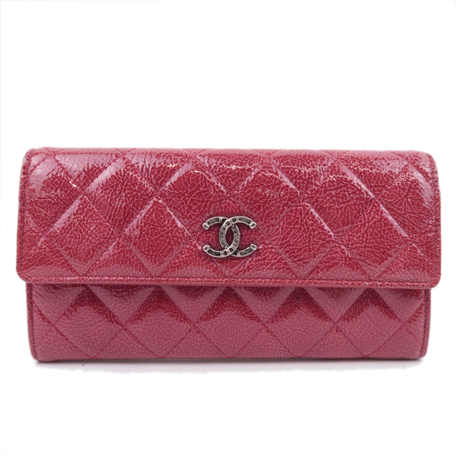 CHANEL Coco Mark Matelasse Patent Long Wallet Red91845