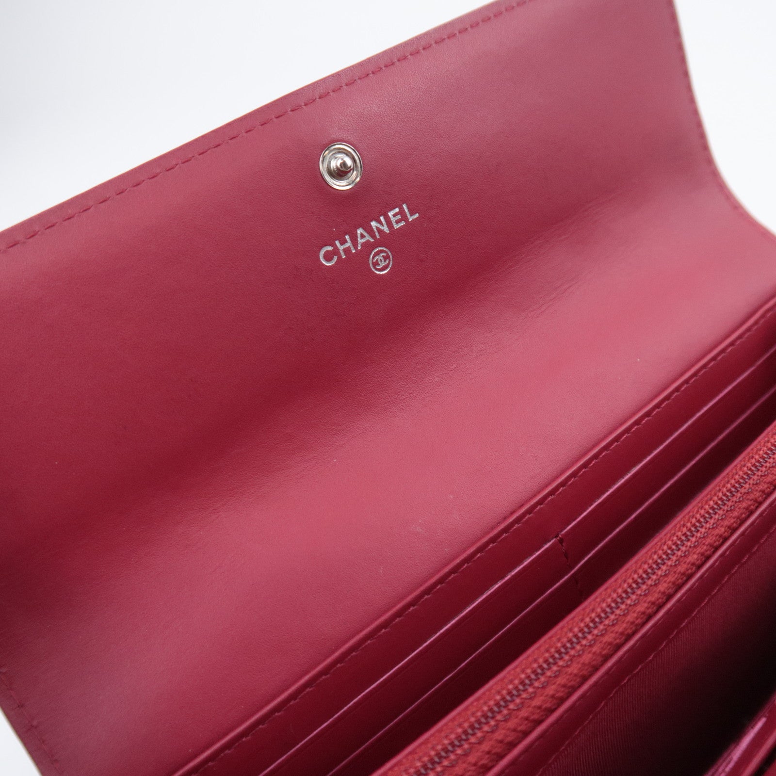 CHANEL Coco Mark Matelasse Patent Long Wallet Red