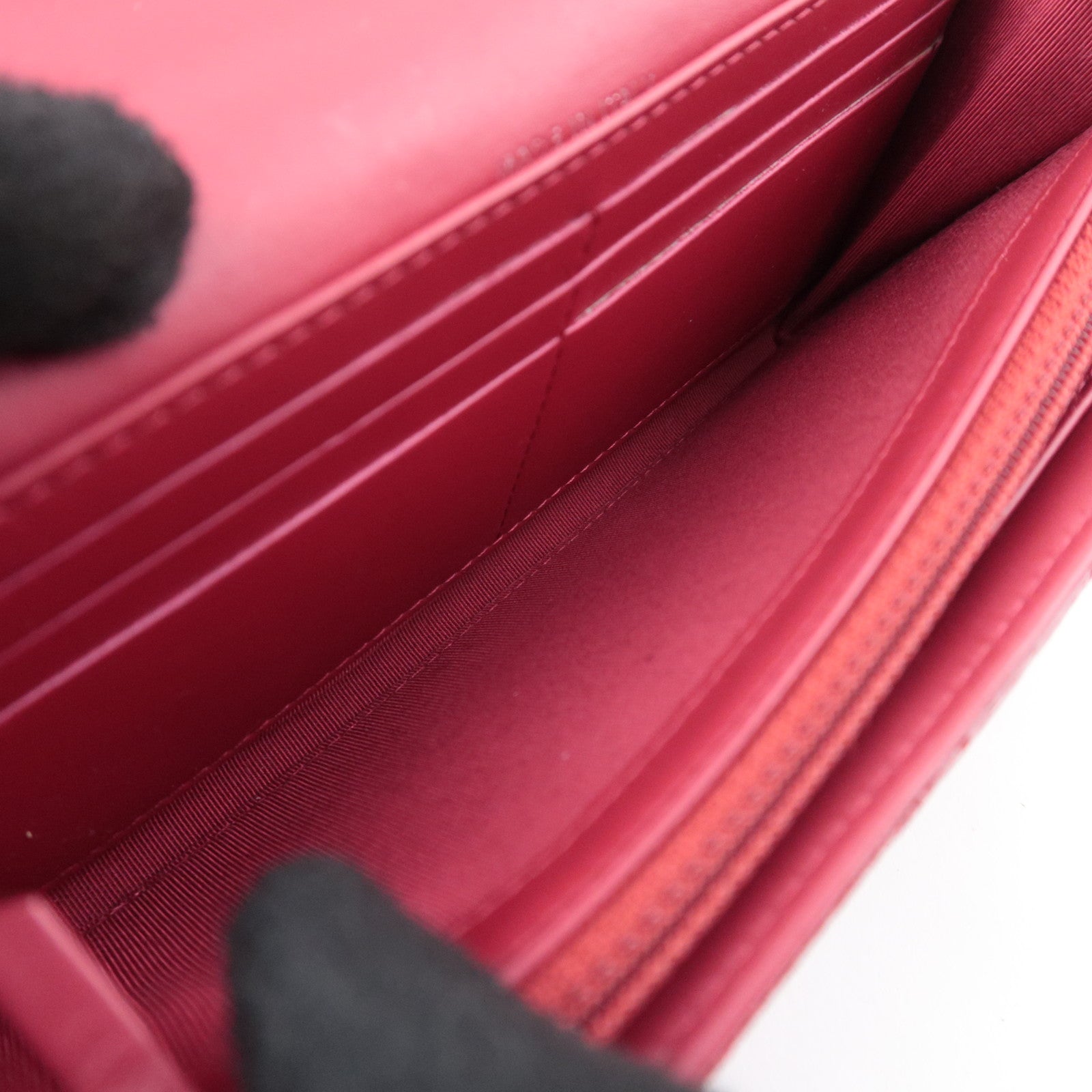 CHANEL Coco Mark Matelasse Patent Long Wallet Red