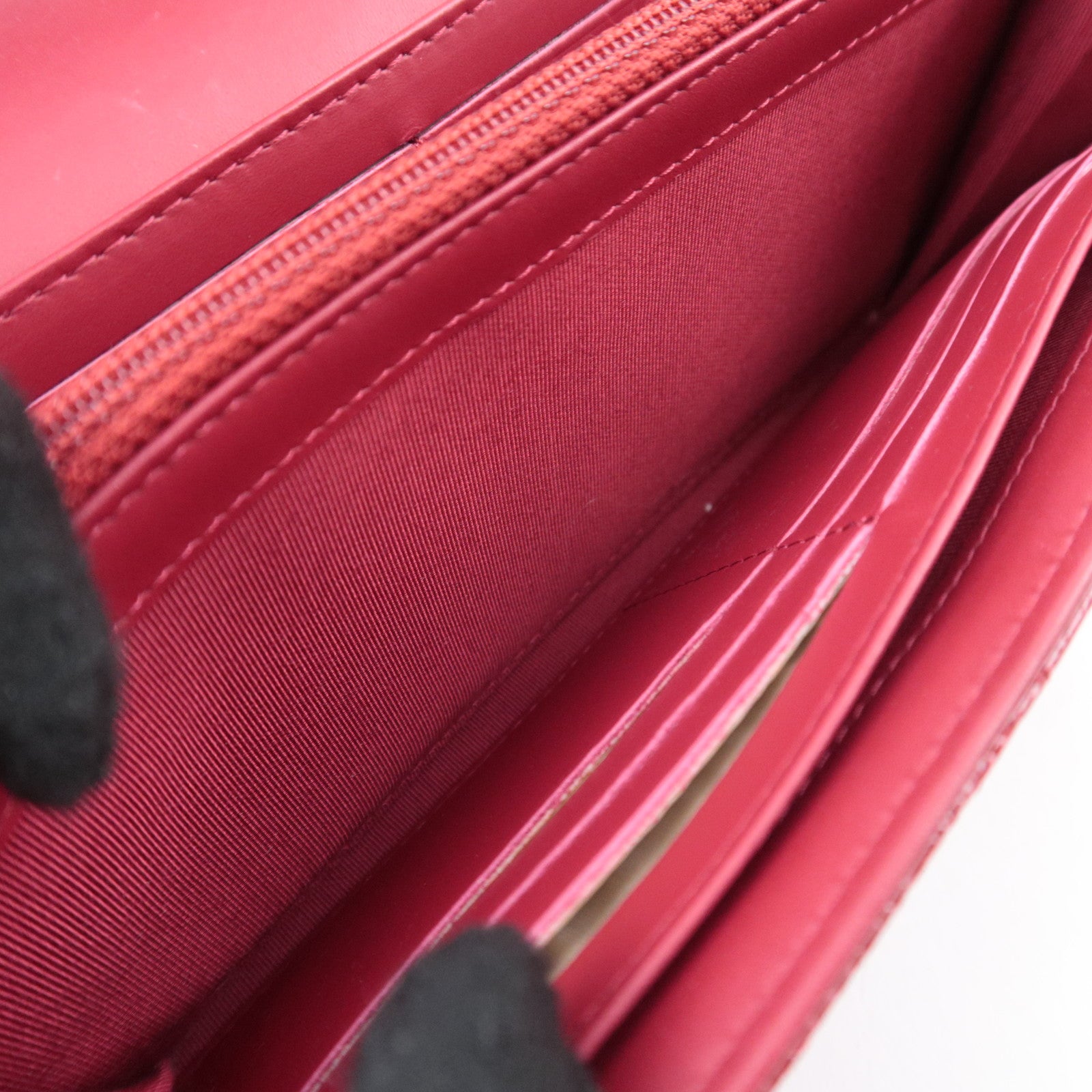 CHANEL Coco Mark Matelasse Patent Long Wallet Red