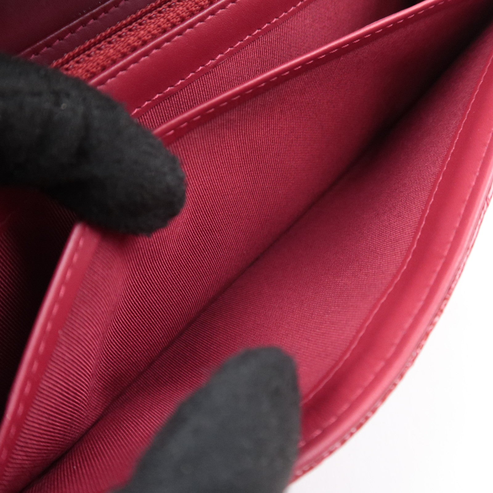 CHANEL Coco Mark Matelasse Patent Long Wallet Red