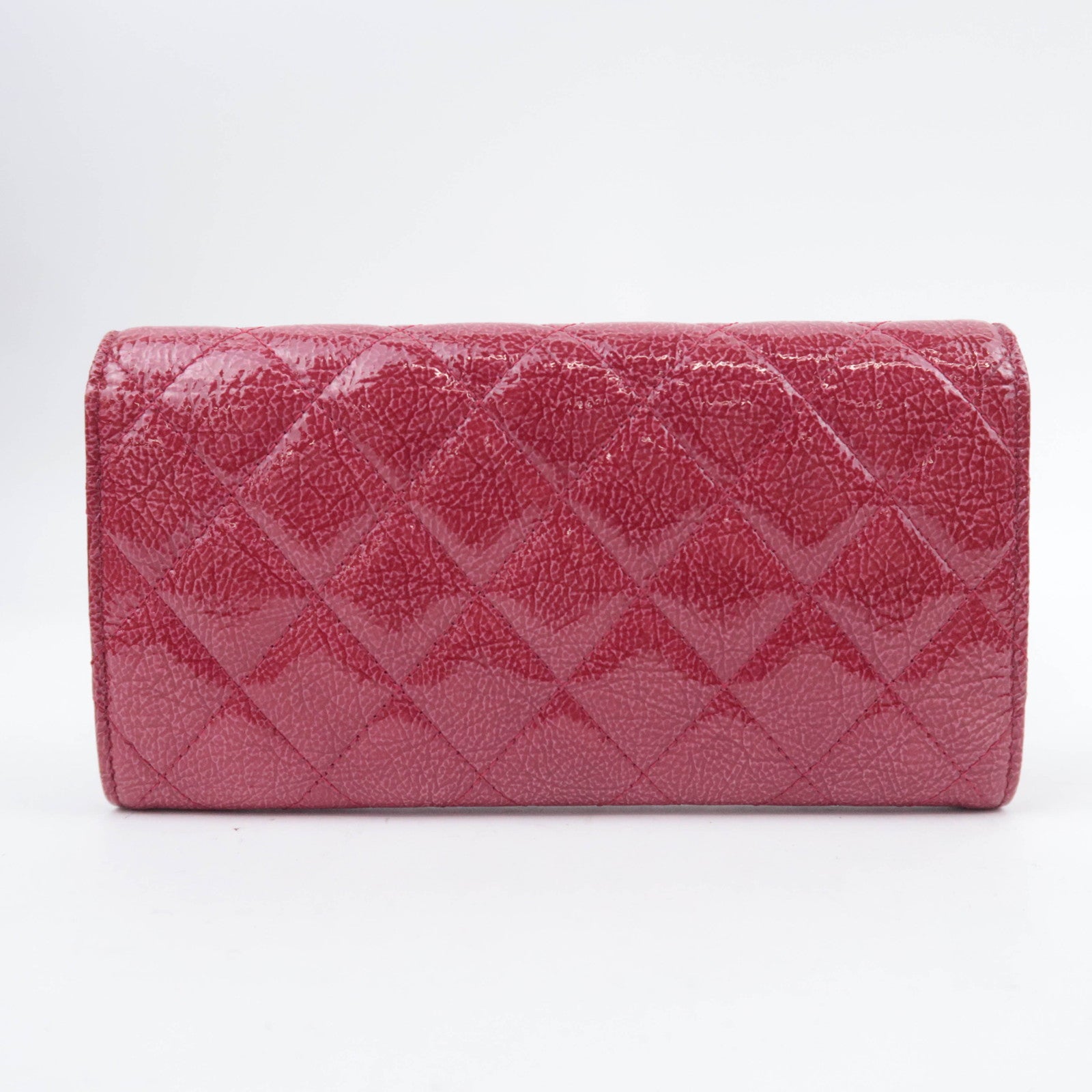 CHANEL Coco Mark Matelasse Patent Long Wallet Red