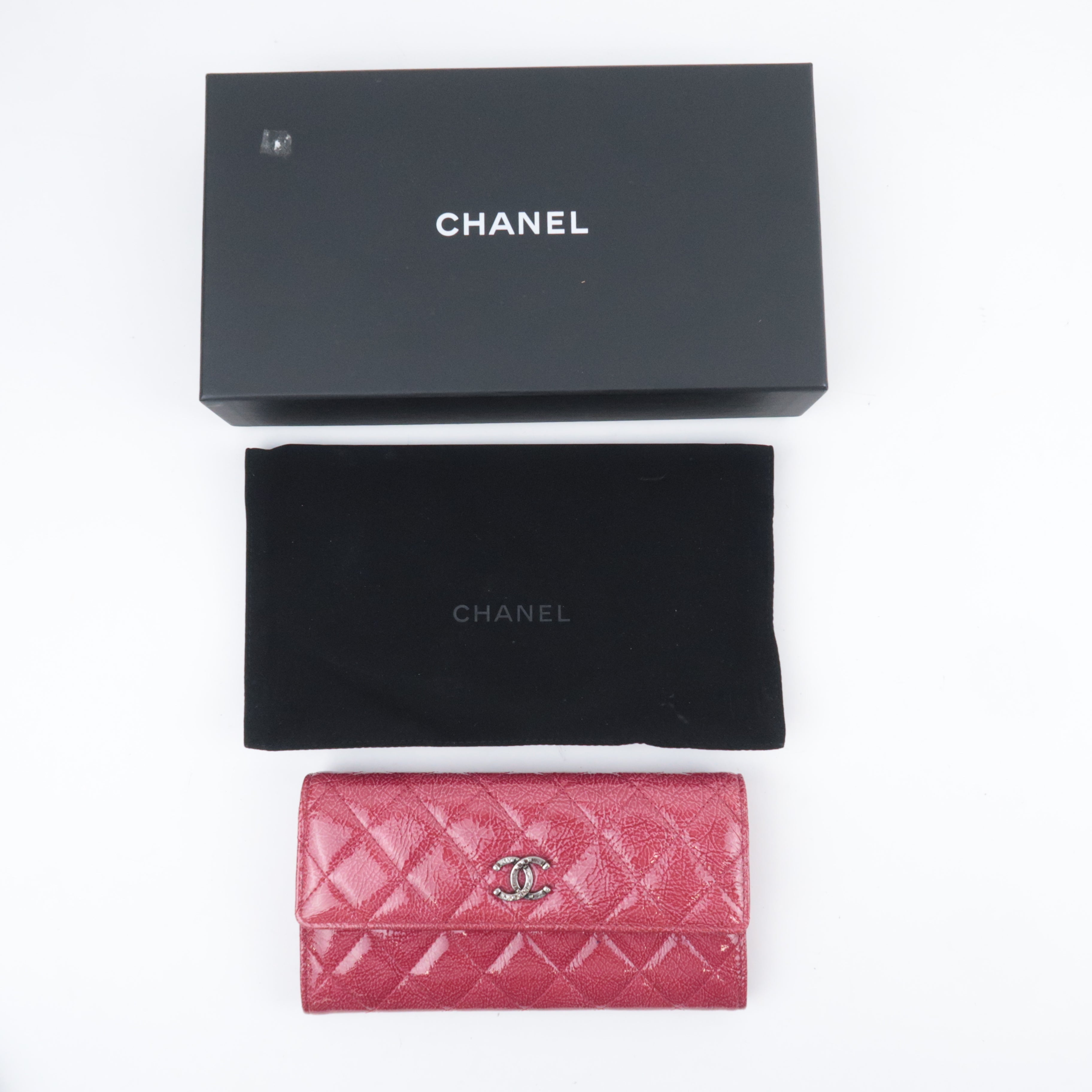 CHANEL Coco Mark Matelasse Patent Long Wallet Red