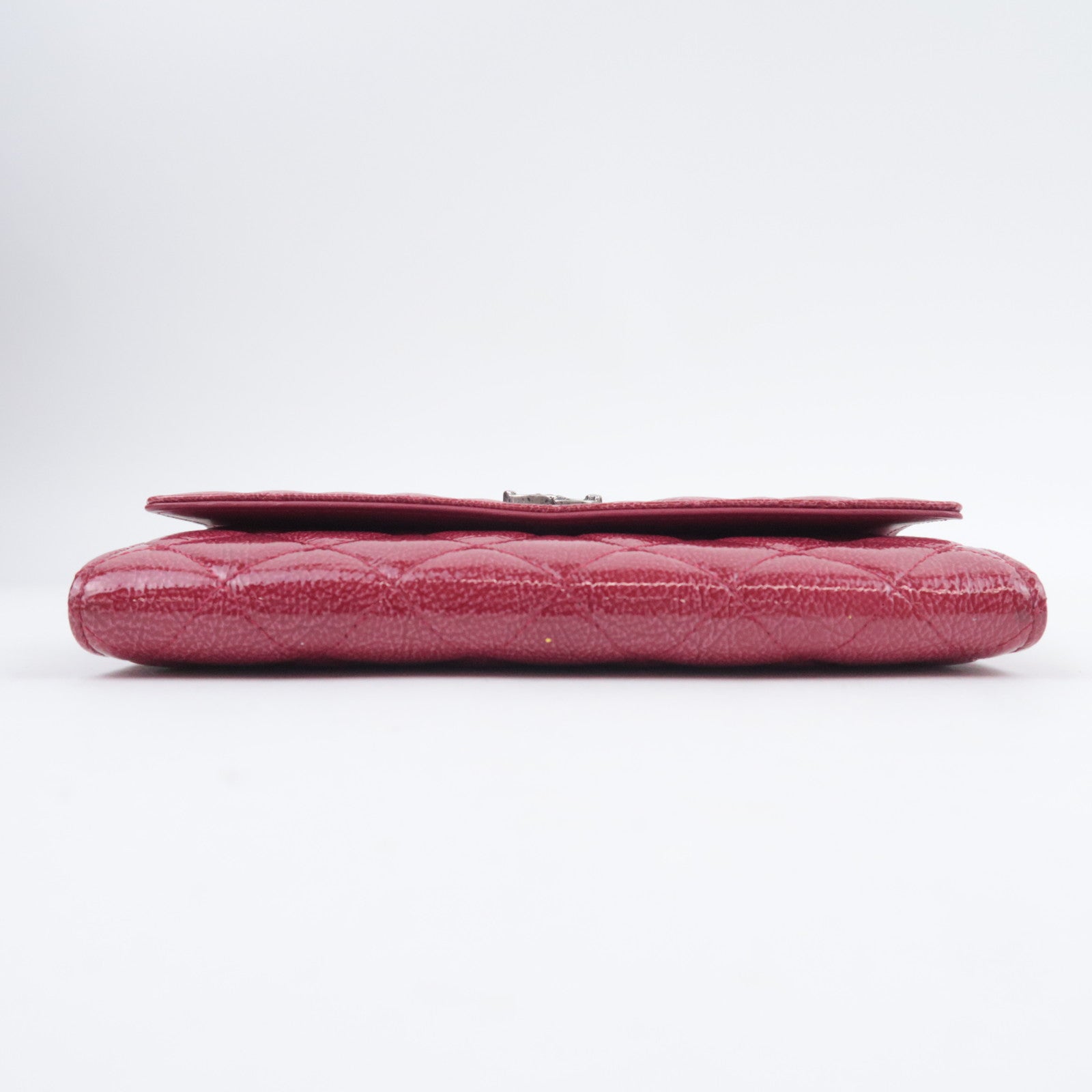 CHANEL Coco Mark Matelasse Patent Long Wallet Red
