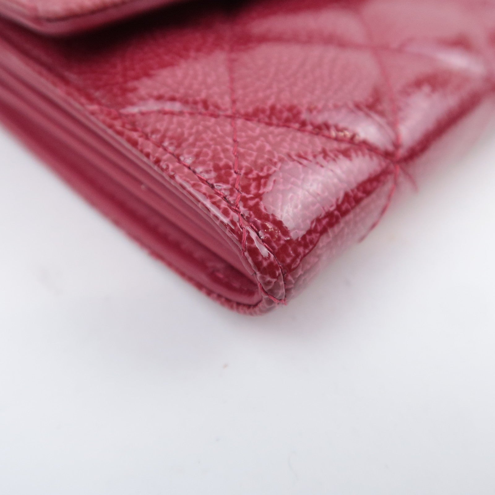 CHANEL Coco Mark Matelasse Patent Long Wallet Red