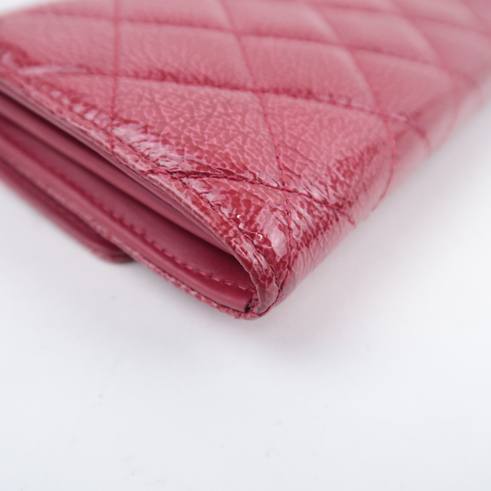 CHANEL Coco Mark Matelasse Patent Long Wallet Red