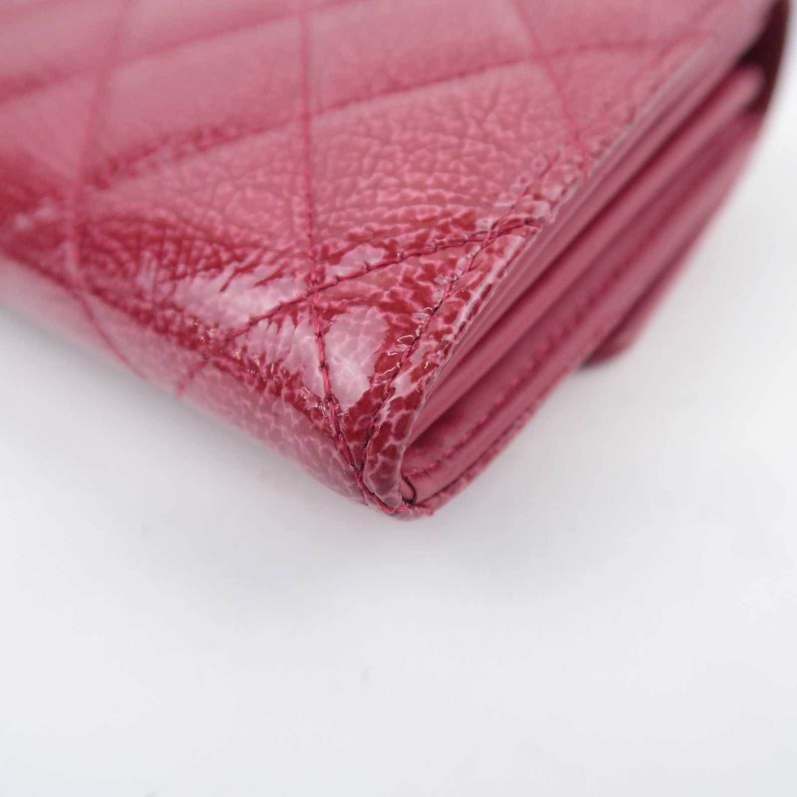 CHANEL Coco Mark Matelasse Patent Long Wallet Red