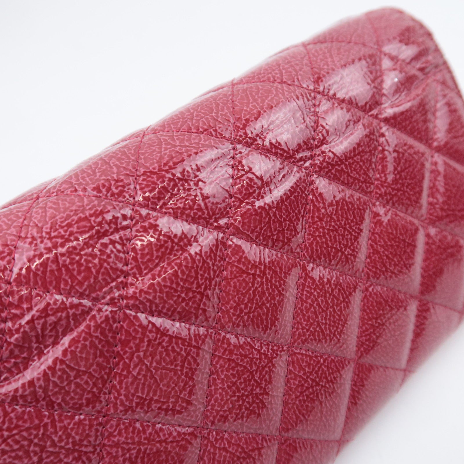 CHANEL Coco Mark Matelasse Patent Long Wallet Red