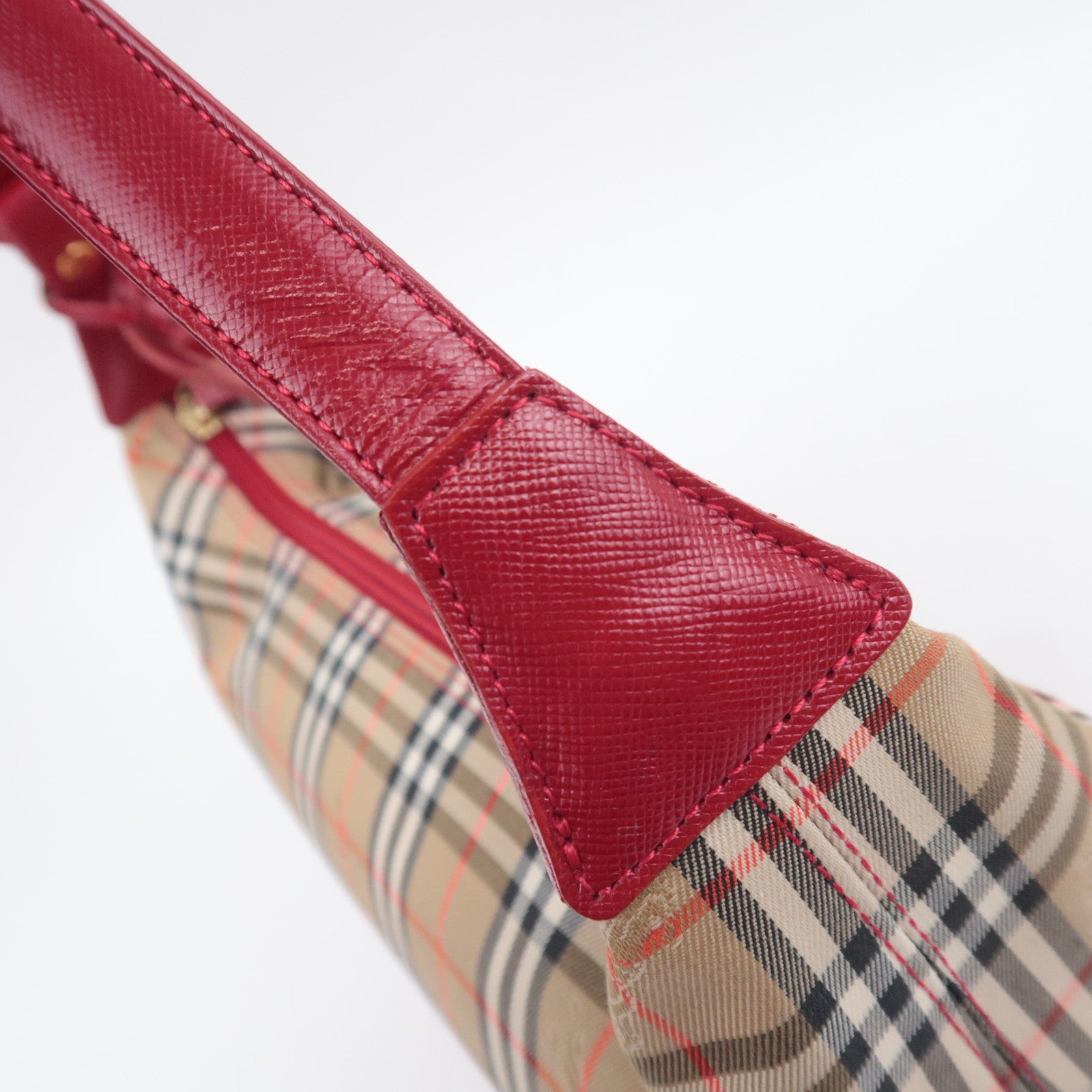 BURBERRY Nova Plaid Shoulder Bag Canvas Leather Beige